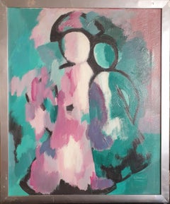 Mid Century Abstract Expressionist Oil on Canvas. Parent and Child.