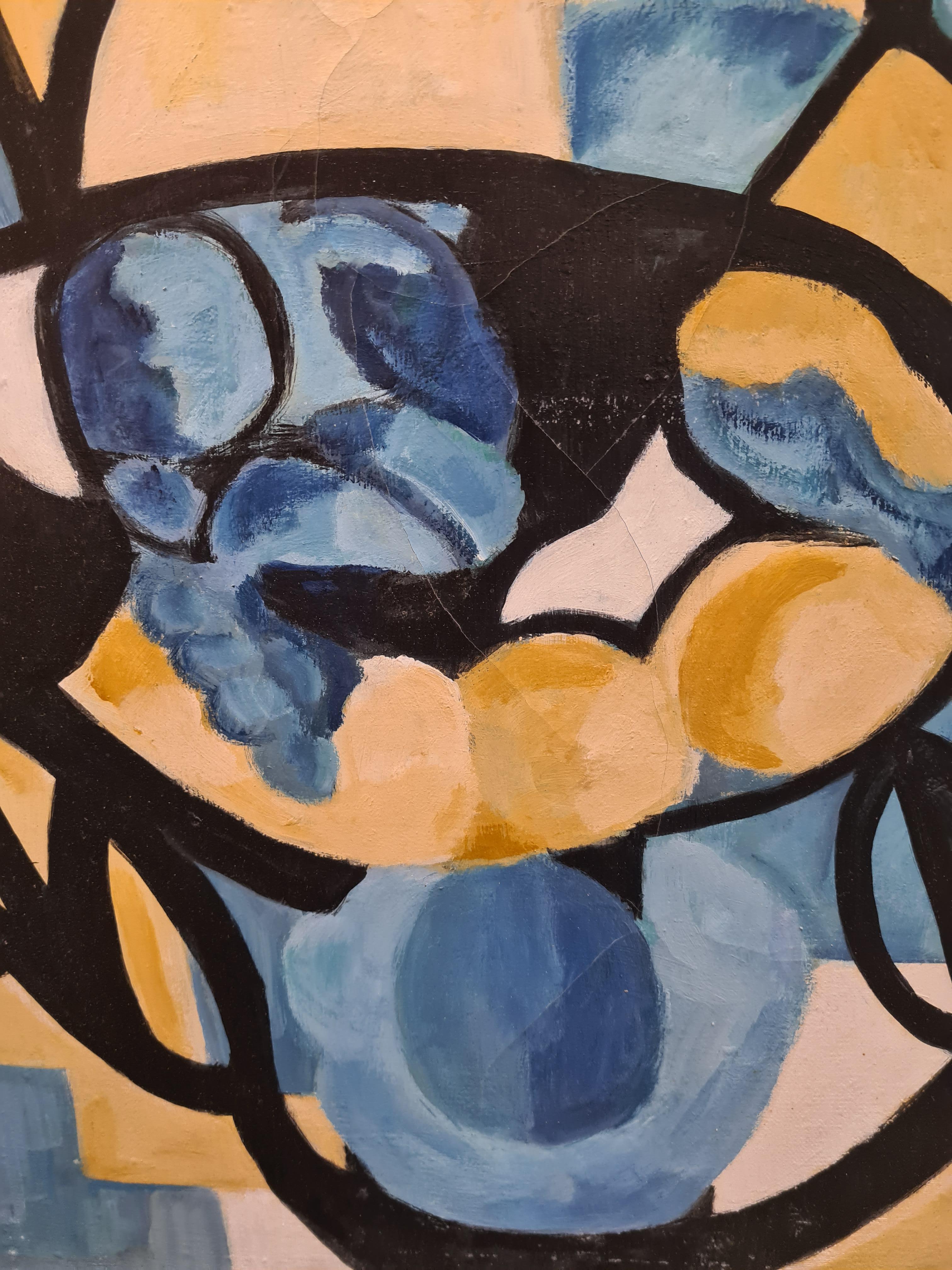Olio astratto di metà secolo e acrilico su tela. - Painting Astratto di Marcelle Tournié