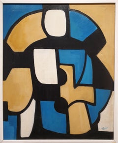 Abstraktes Öl- und Acrylgemälde auf Leinwand, Mitte des Jahrhunderts.