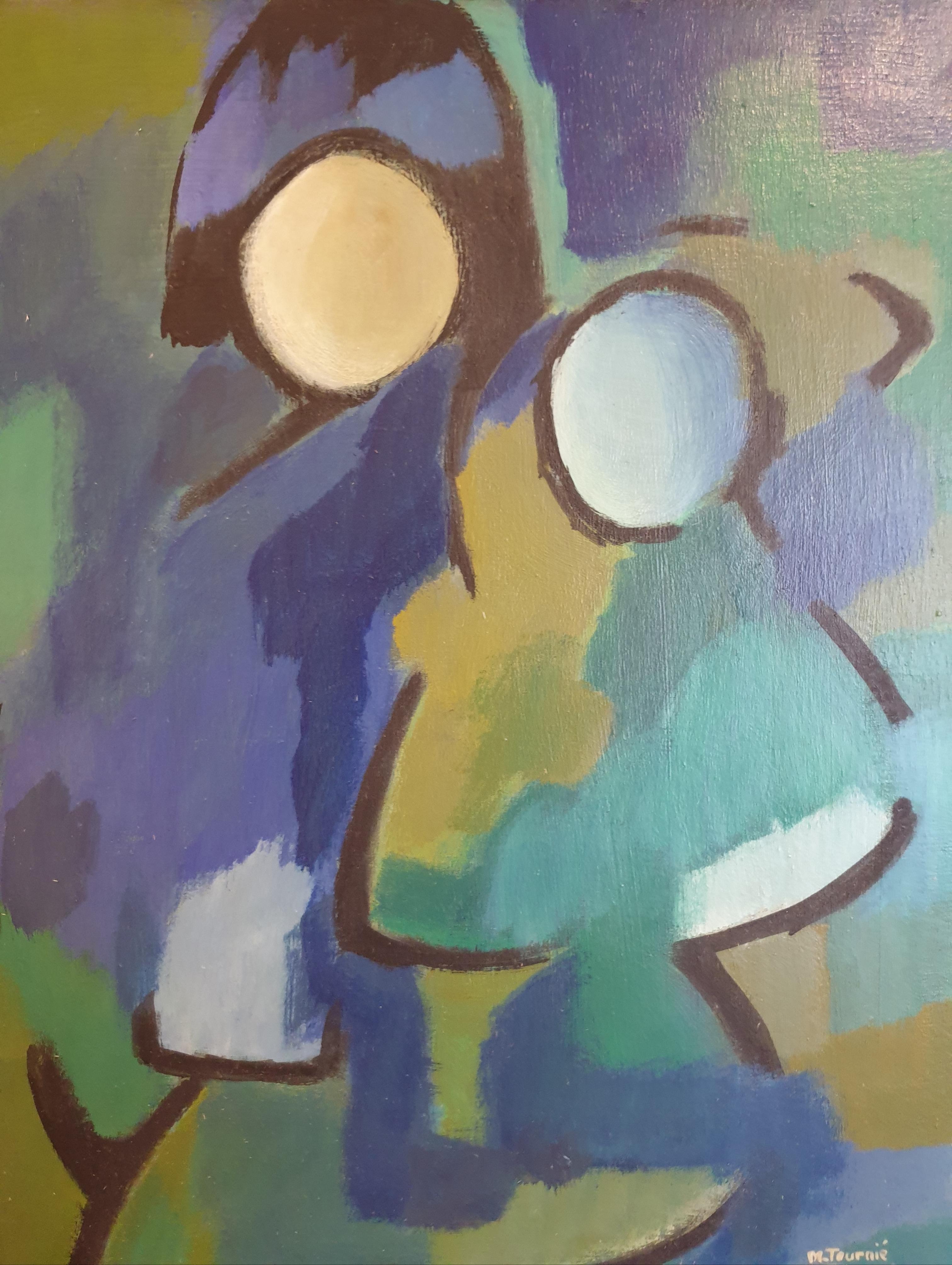 Parent and Child, Mid-Century Abstract Expressionist, Acrylic and Oil on Board. - Gray Abstract Painting by Marcelle Tournié