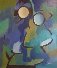 Vintage Parent and Child, Mid-Century Abstract Expressionist, Acrylic and Oil on Board.