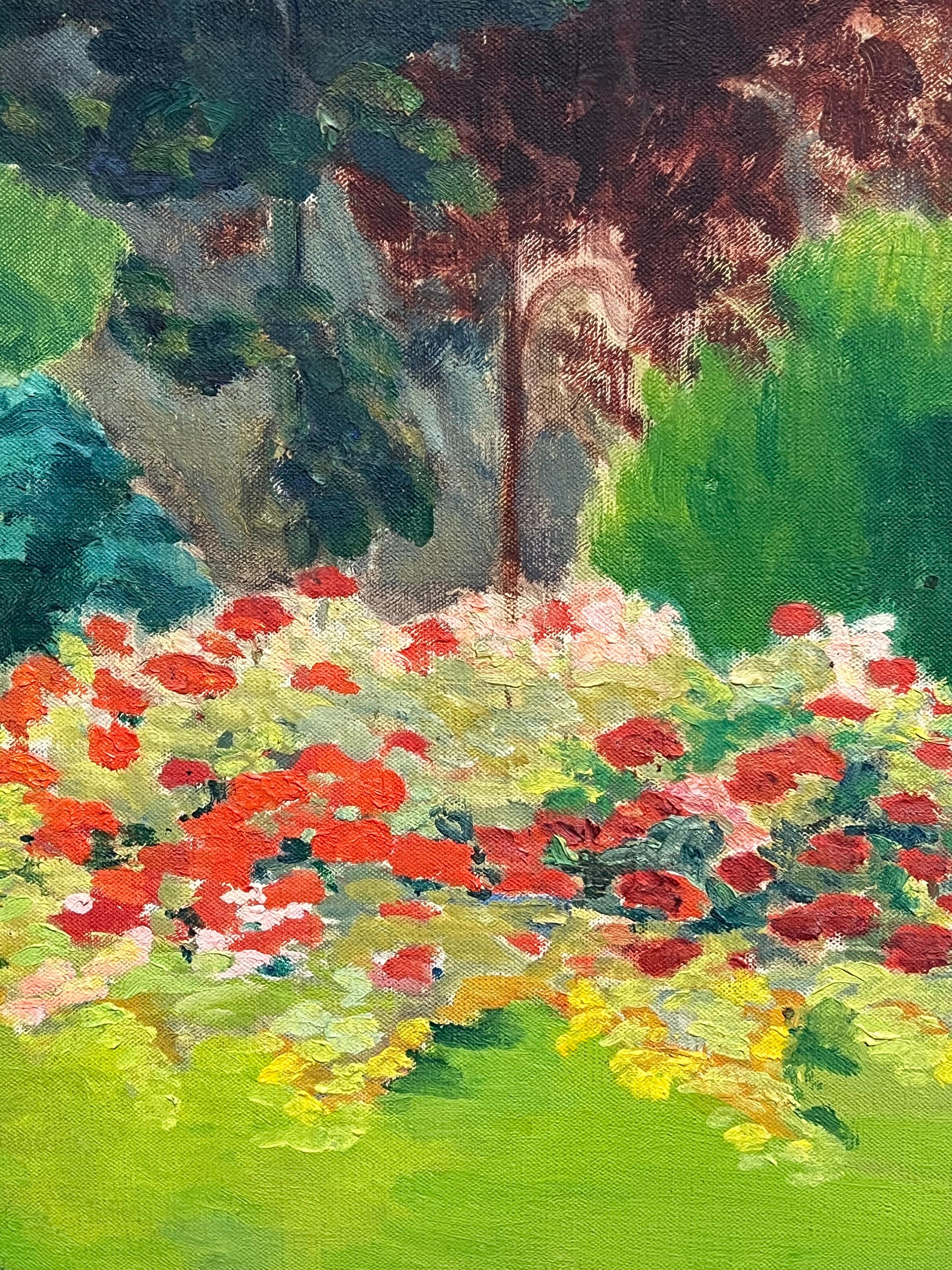 1950's French Post-Impressionist Oil Painting of a Colorful Floral Garden For Sale 1
