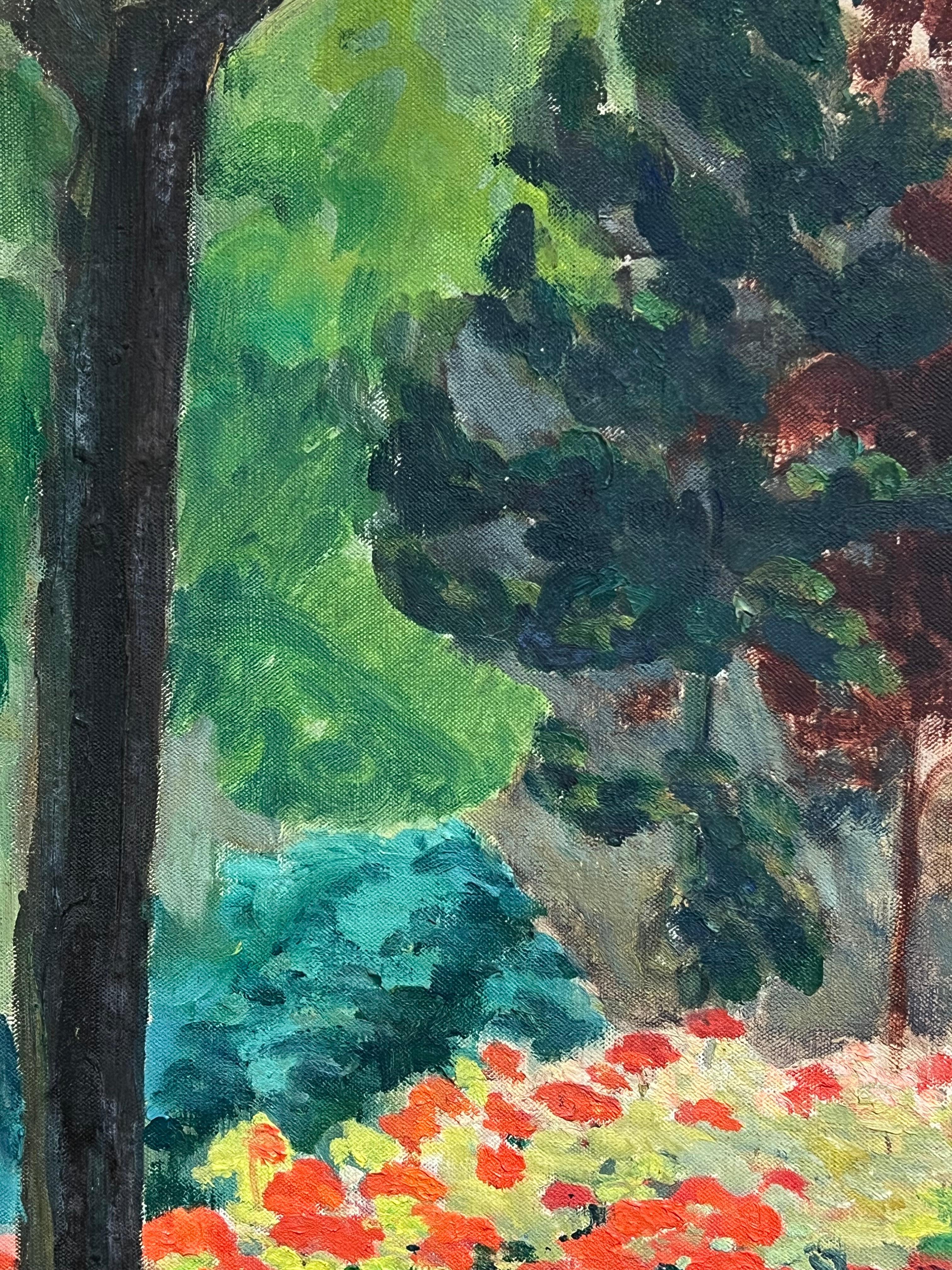 1950's French Post-Impressionist Oil Painting of a Colorful Floral Garden For Sale 2