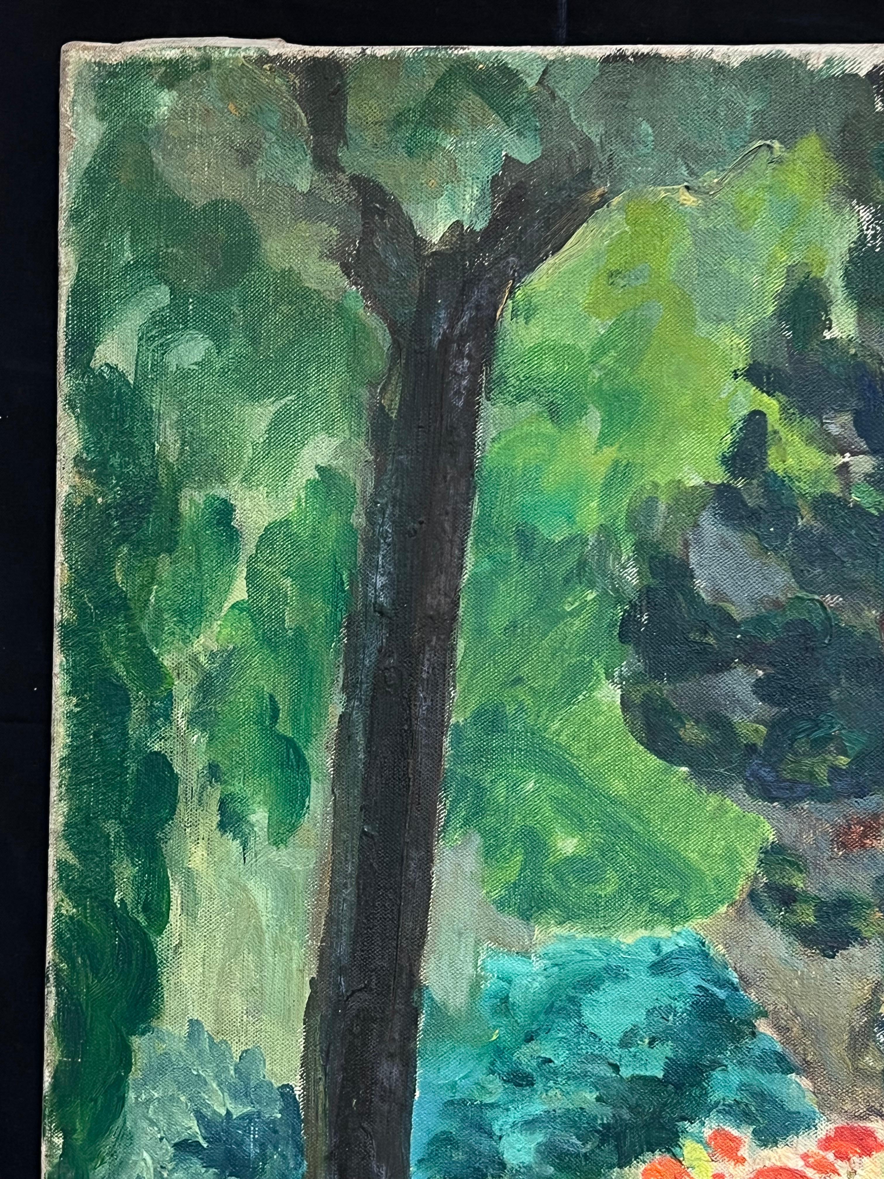 1950's French Post-Impressionist Oil Painting of a Colorful Floral Garden For Sale 3