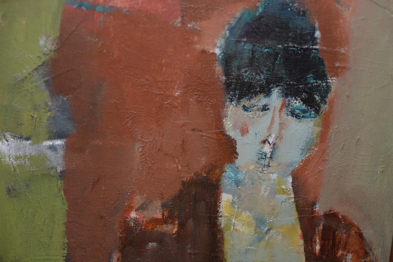 Marcello Avenali Abstract Oil Portrait of a Young Woman c.1950s 5