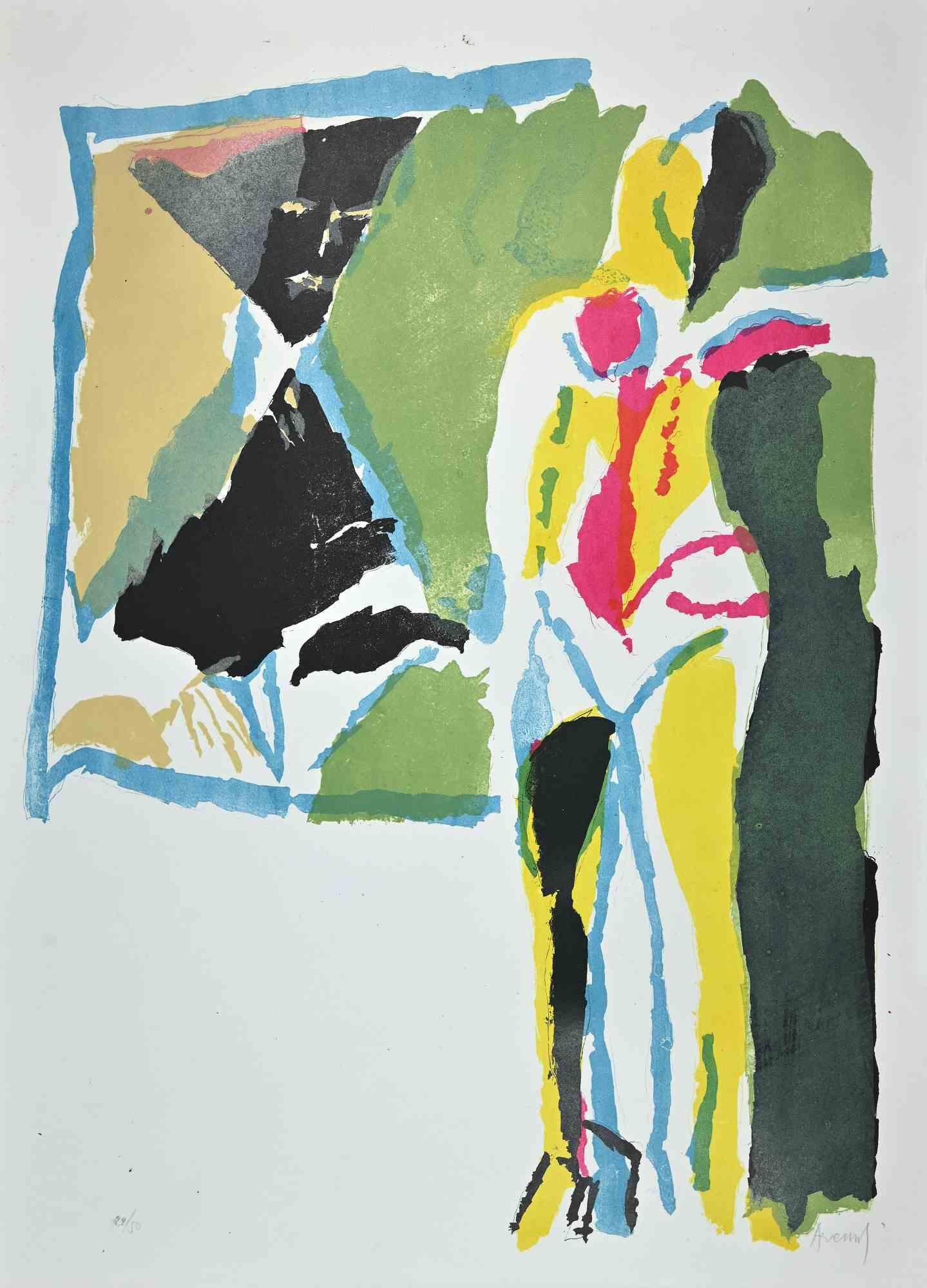Marcello Avenali Abstract Print - Asymmetric Abstract Composition - Lithograph by M. Avenali - 1960