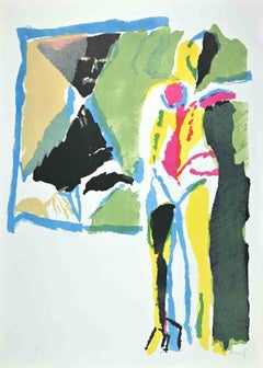Composition abstraite asymétrique - Lithographie de M. Avenali - années 1960
