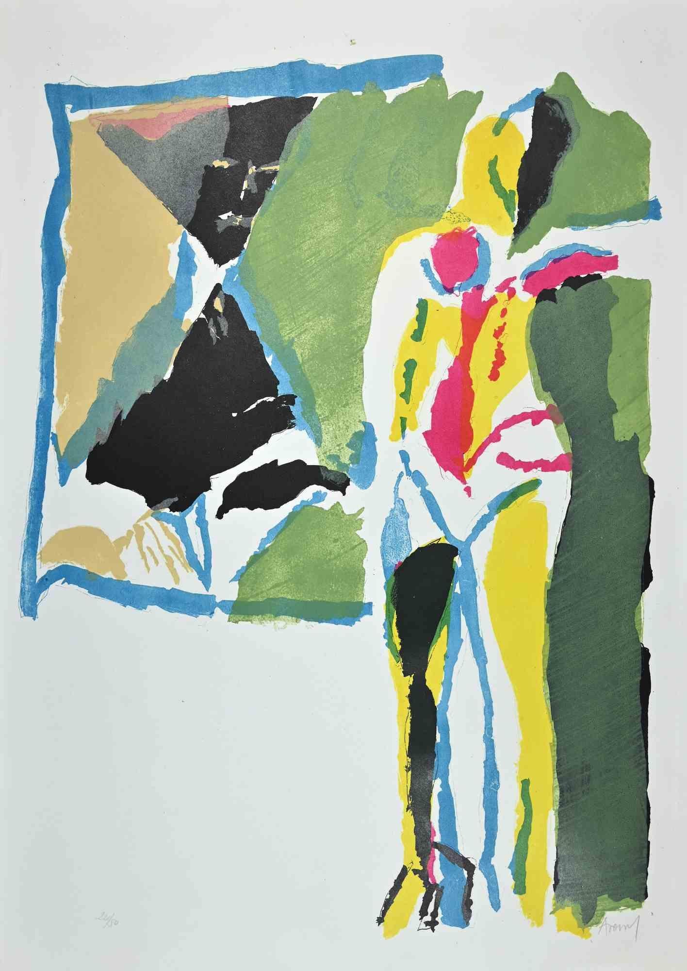 Marcello Avenali Abstract Print - Asymmetric Abstract Composition - Lithograph by M. Avenali - 1960s