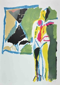 Asymmetric Abstract Composition - Original Lithograph by M. Avenali - 1960s