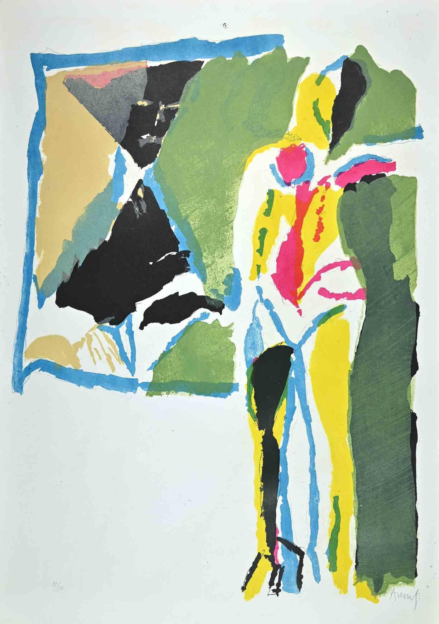 Marcello Avenali Abstract Print – Asymmetrische abstrakte Komposition –  Lithographie von M. Avenali – 1960er-Jahre