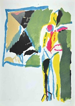 Composition abstraite asymétrique -  Lithographie de M. Avenali - Années 1960