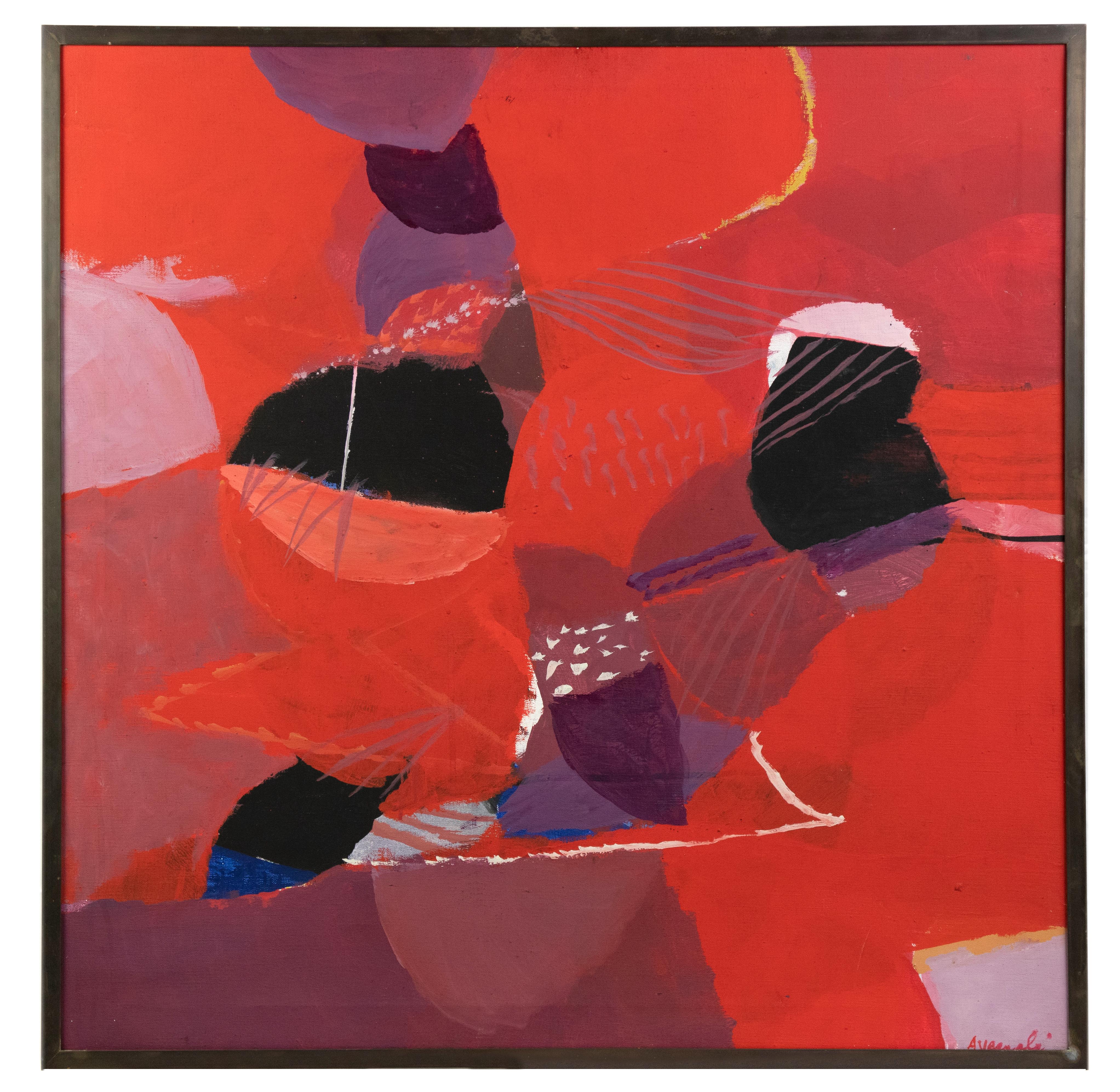 Composition rouge - Huile sur toile de Marcello Avenali - 1970