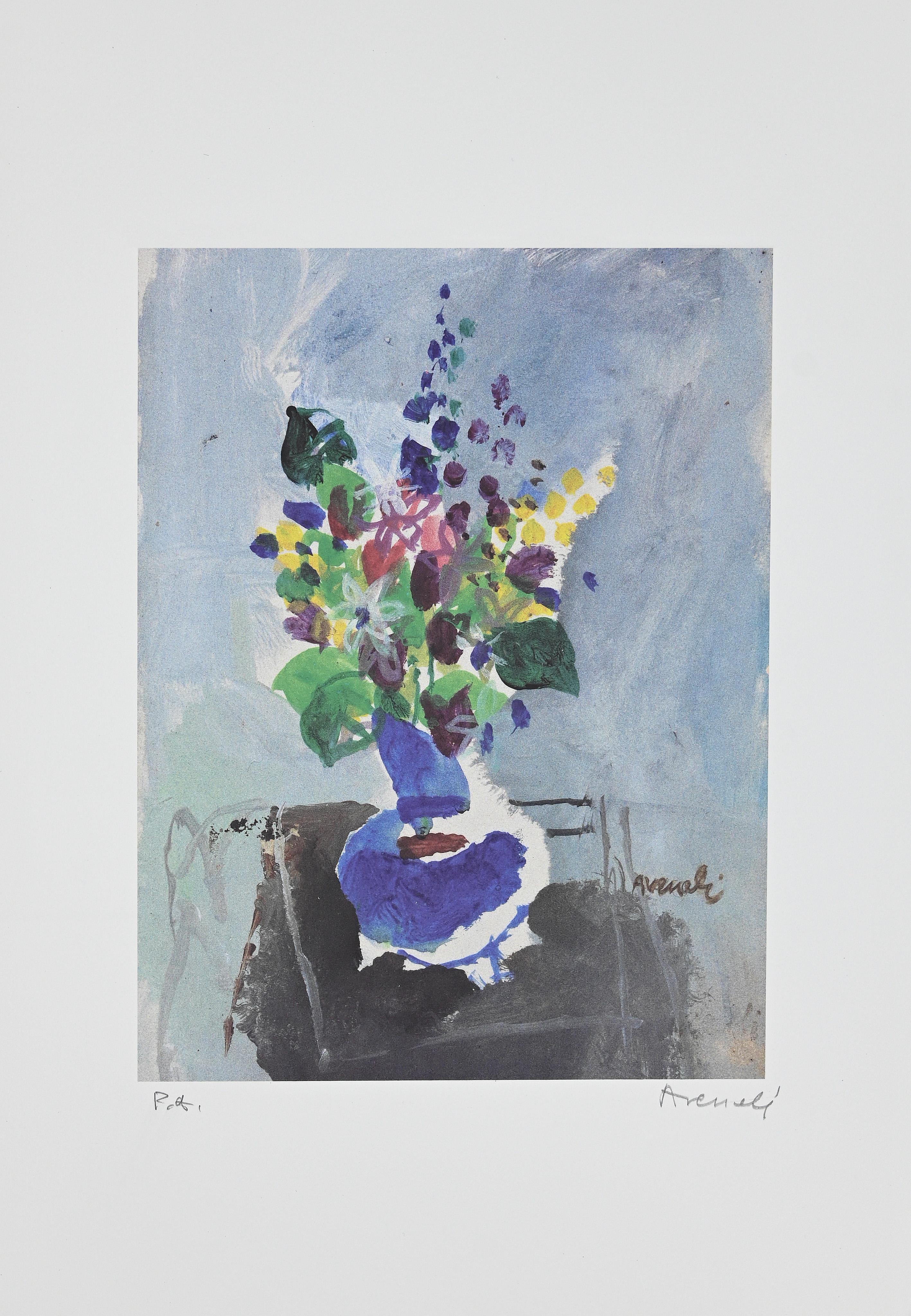 Vase of Flowers - Original Lithograph by M. Avenali - 1950