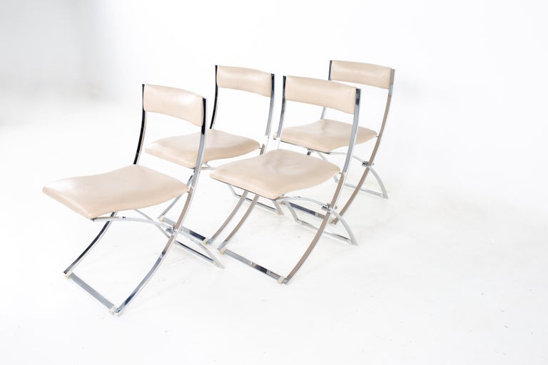 Marcello Cuneo Luisa Mid Century Chrome Folding Dining Chairs, Set of 4 In Good Condition For Sale In Countryside, IL