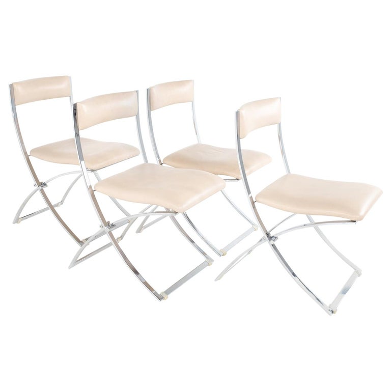Marcello Cuneo Luisa Mid Century Chrome Folding Dining Chairs, Set of 4 For Sale