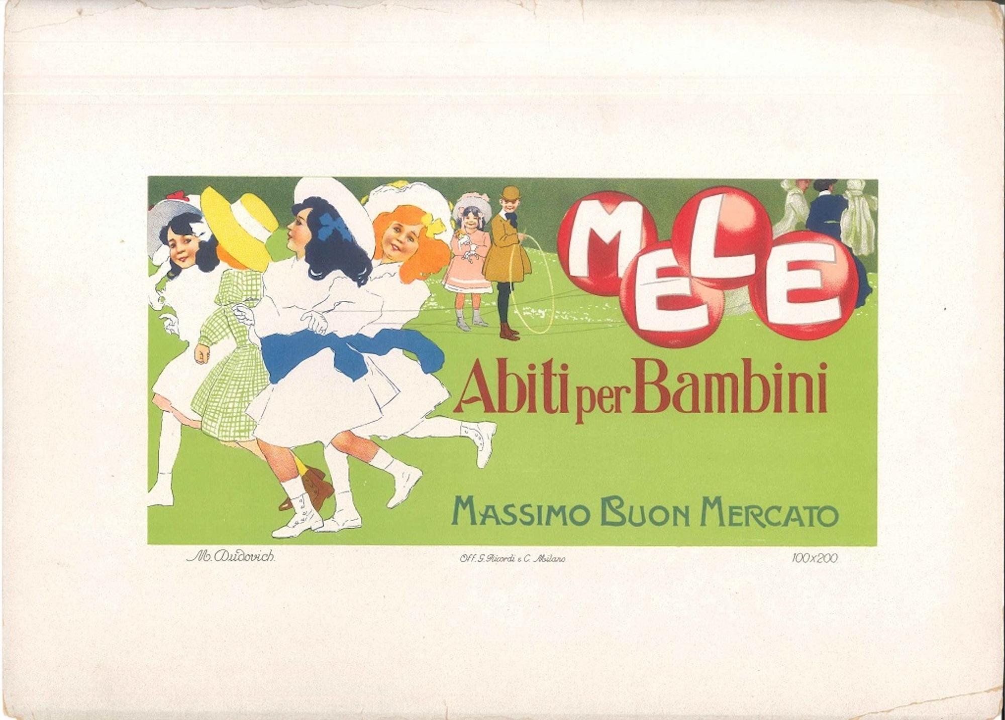 Mele - Litografia pubblicitaria originale di Marcello Dudovich - Anni '10 del secolo scorso in vendita 1