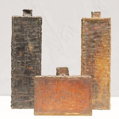 Marcello Fantoni Brutalist Metal Vase, Signed