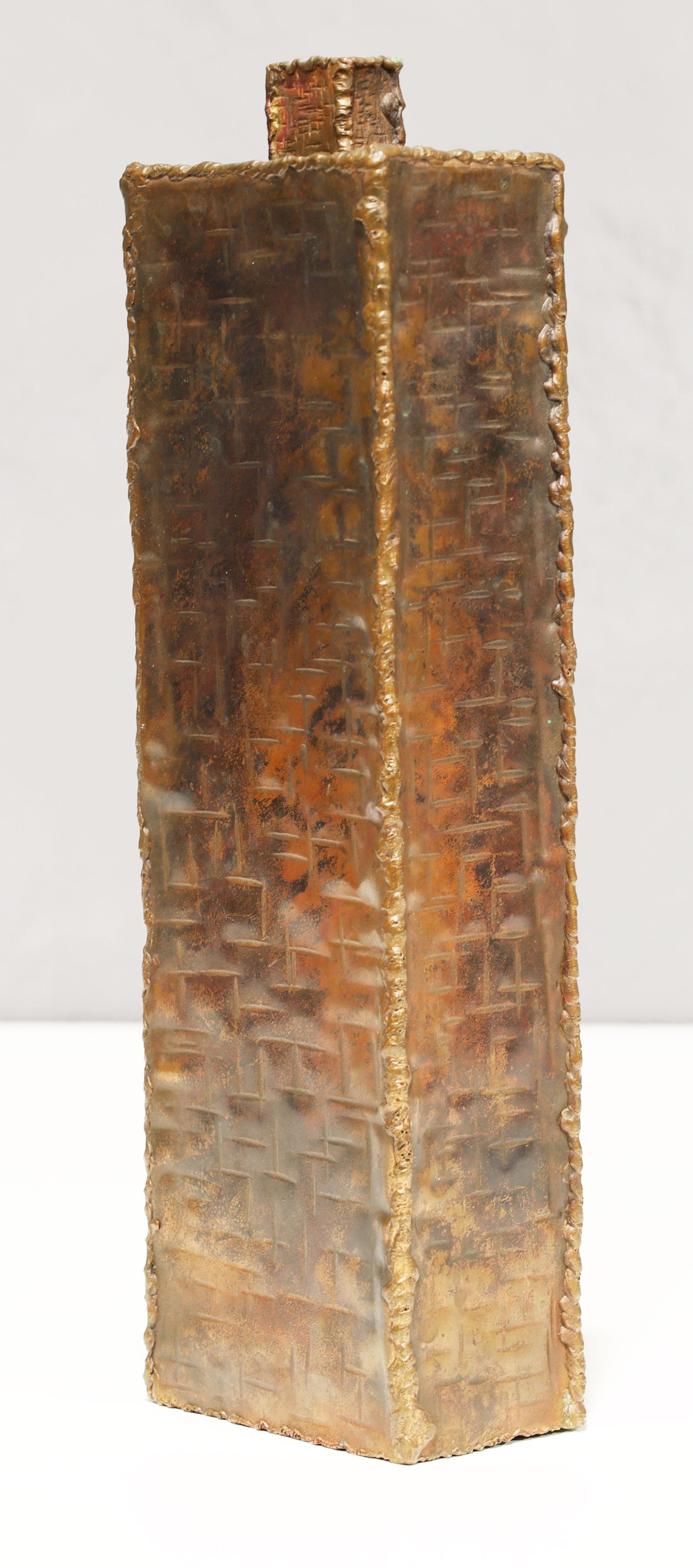 Mid-Century Modern Marcello Fantoni Brutalist Metal Vase, Signed For Sale