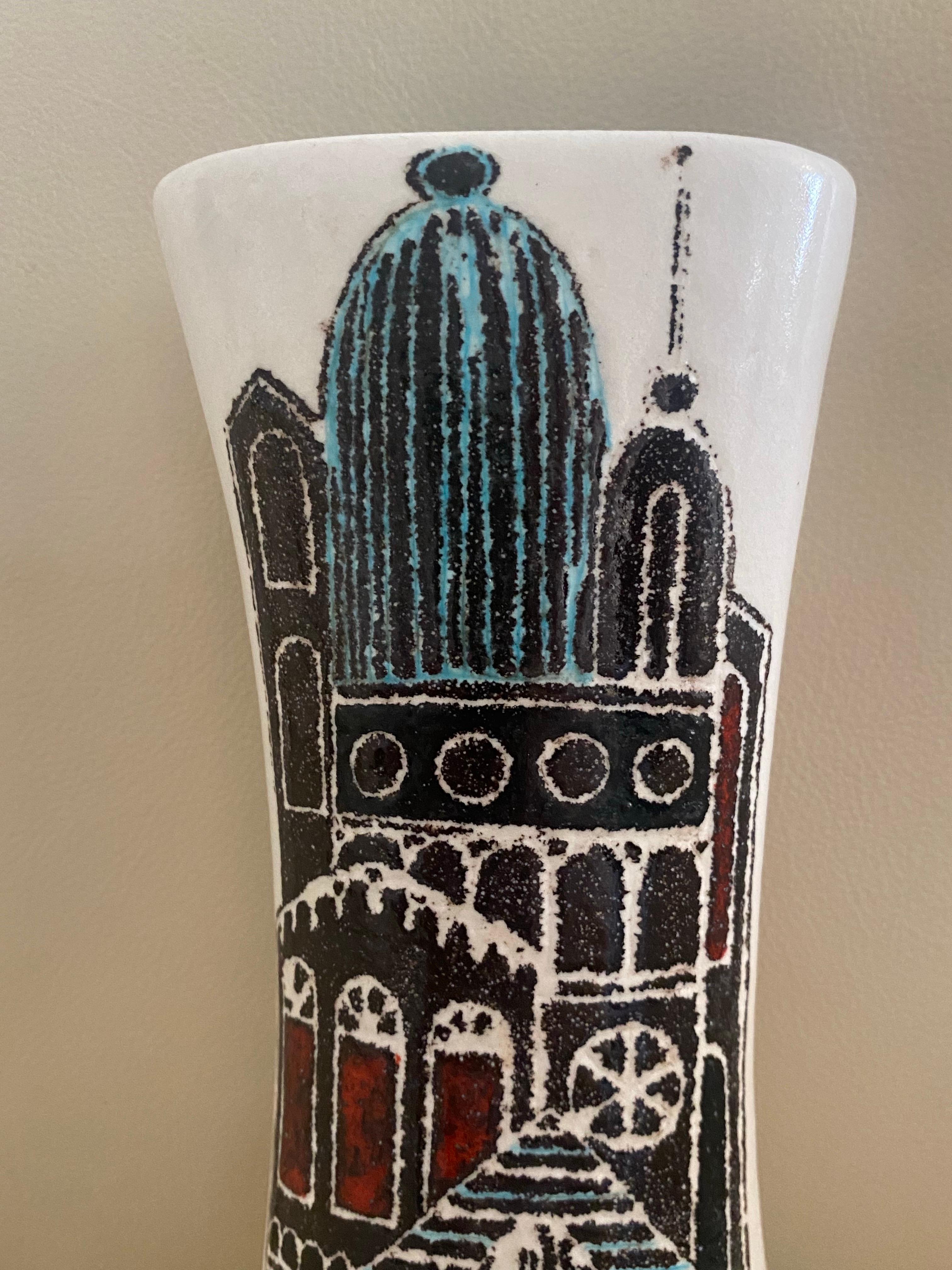 Marcello Fantoni Jarrón de cerámica de los años 60 con paisaje urbano en venta 4