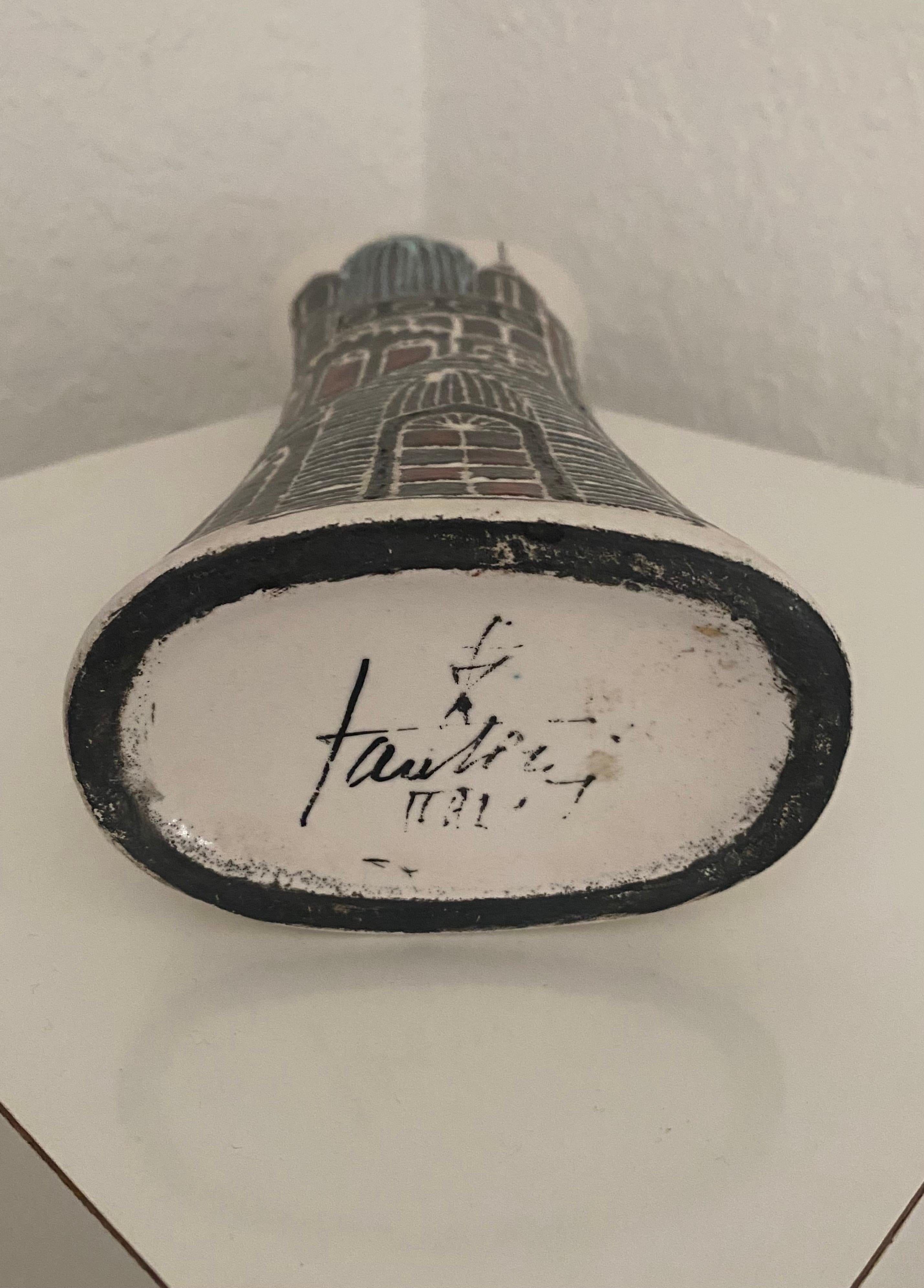 Marcello Fantoni Jarrón de cerámica de los años 60 con paisaje urbano en venta 7