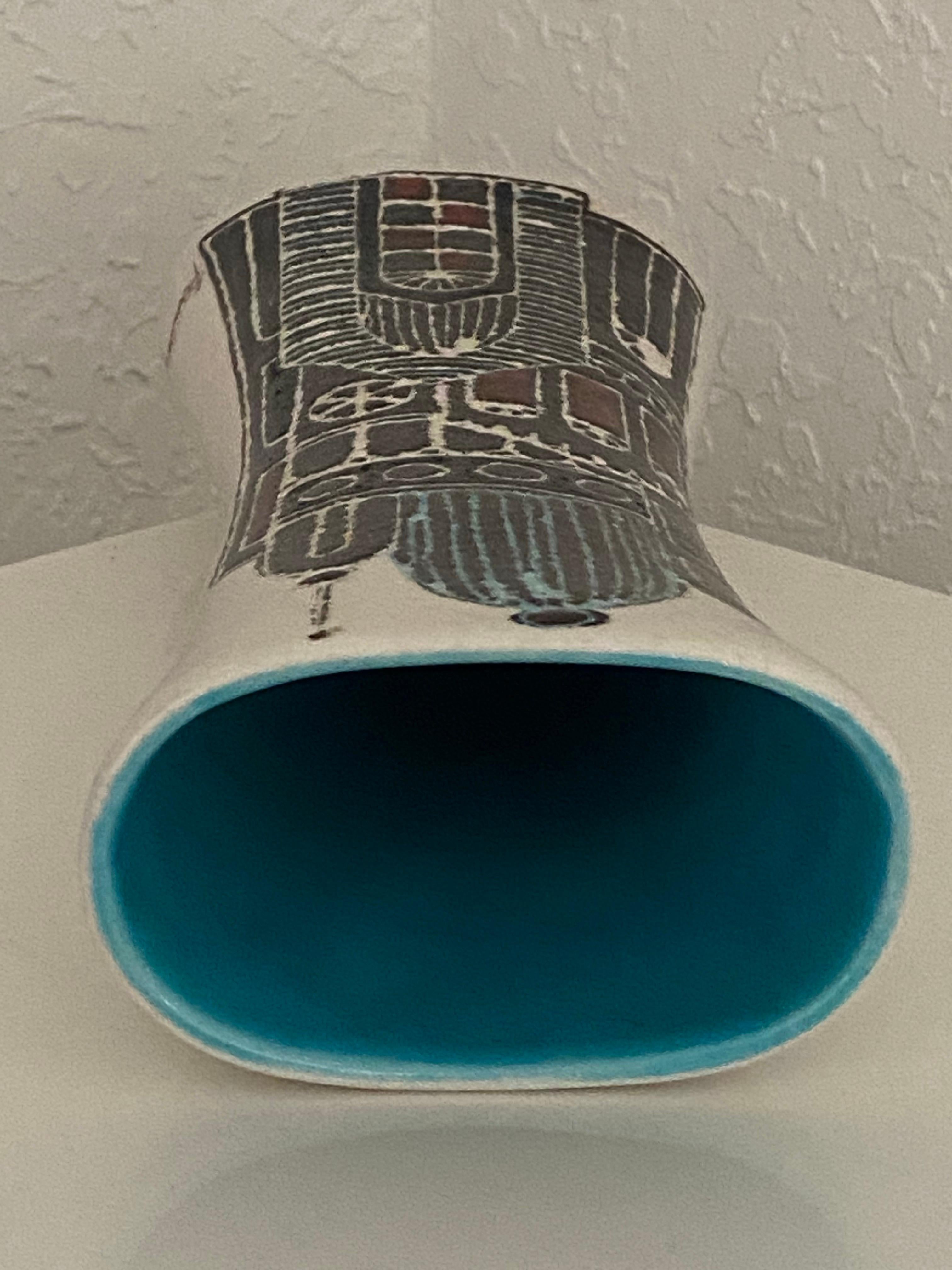 Marcello Fantoni Jarrón de cerámica de los años 60 con paisaje urbano en venta 9