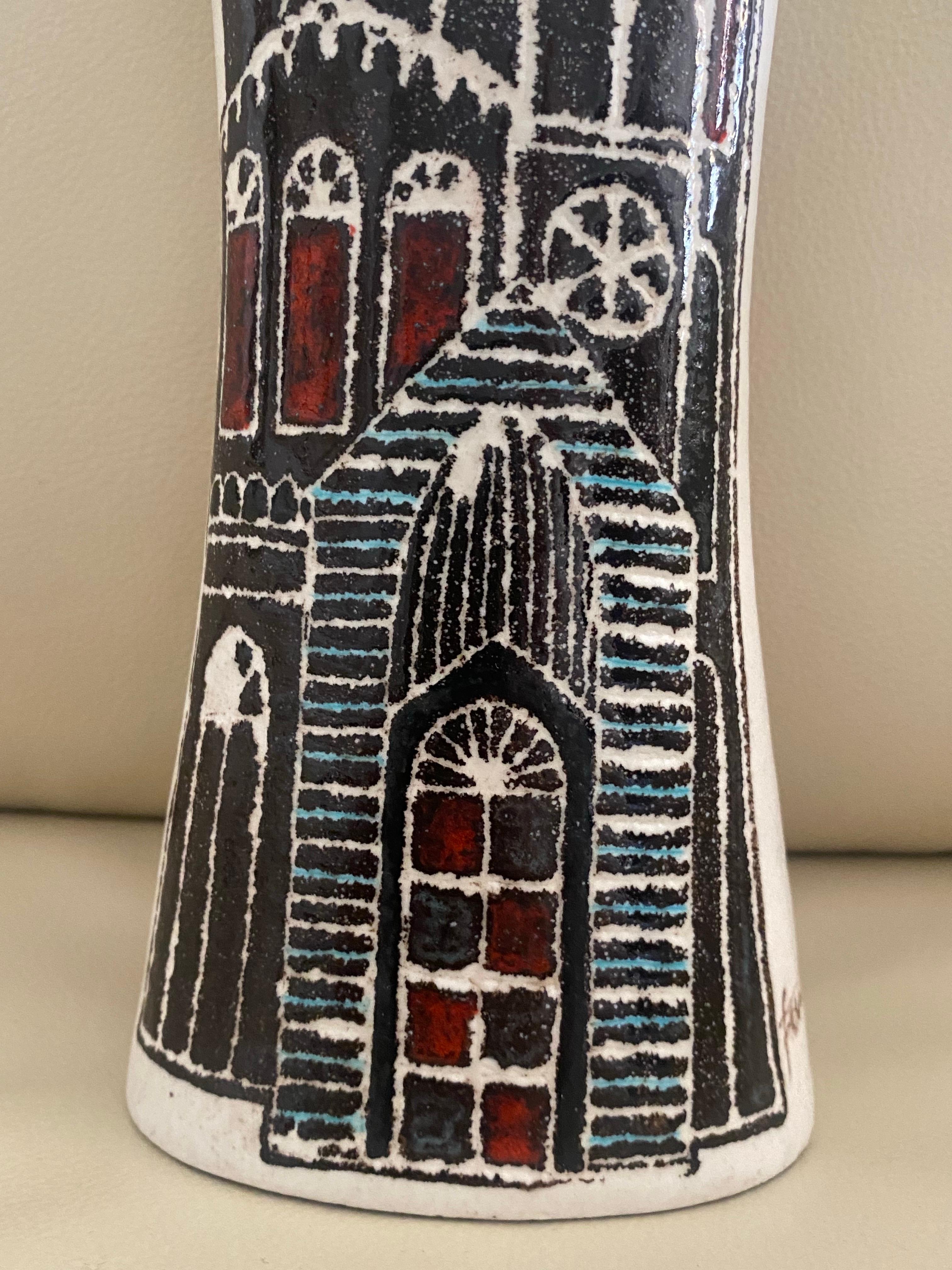 Marcello Fantoni Jarrón de cerámica de los años 60 con paisaje urbano en venta 5