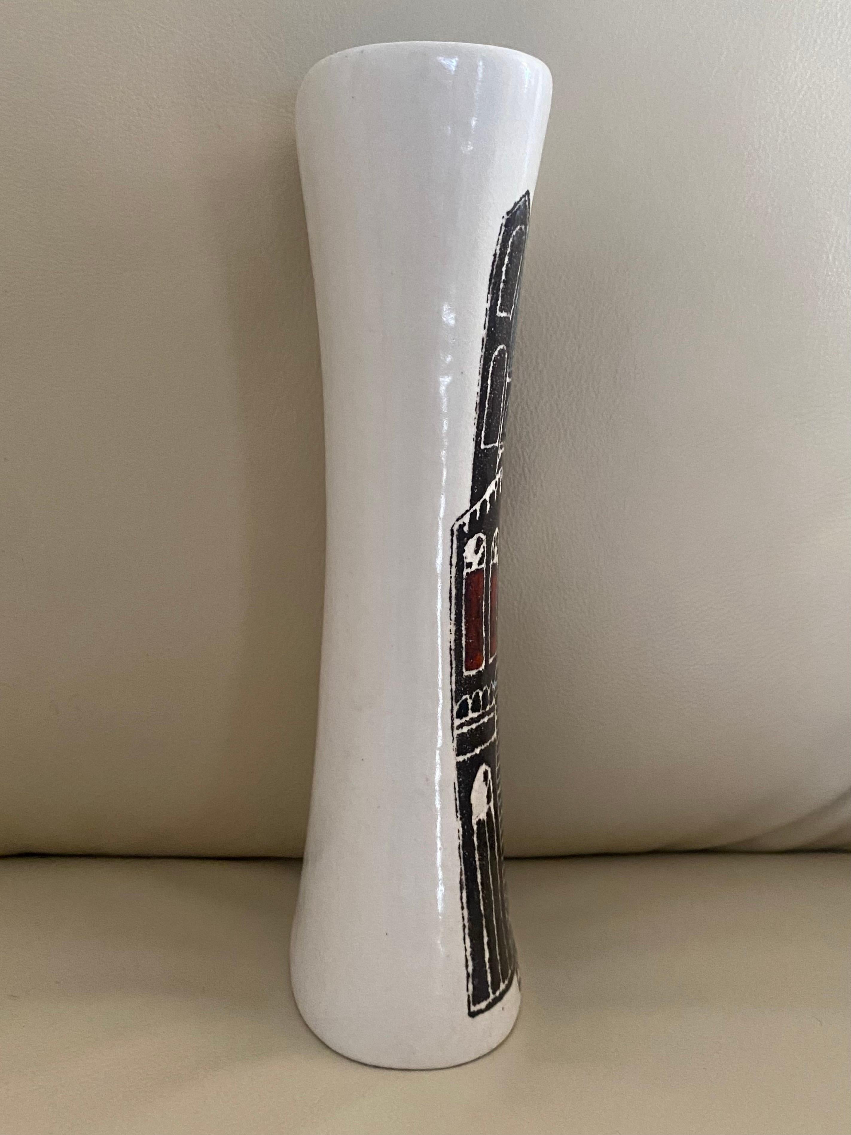 Marcello Fantoni Jarrón de cerámica de los años 60 con paisaje urbano en Bueno estado para la venta en Montclair, NY