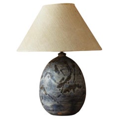 Marcello Fantoni Blue and Silver Lamp with Linen Shade