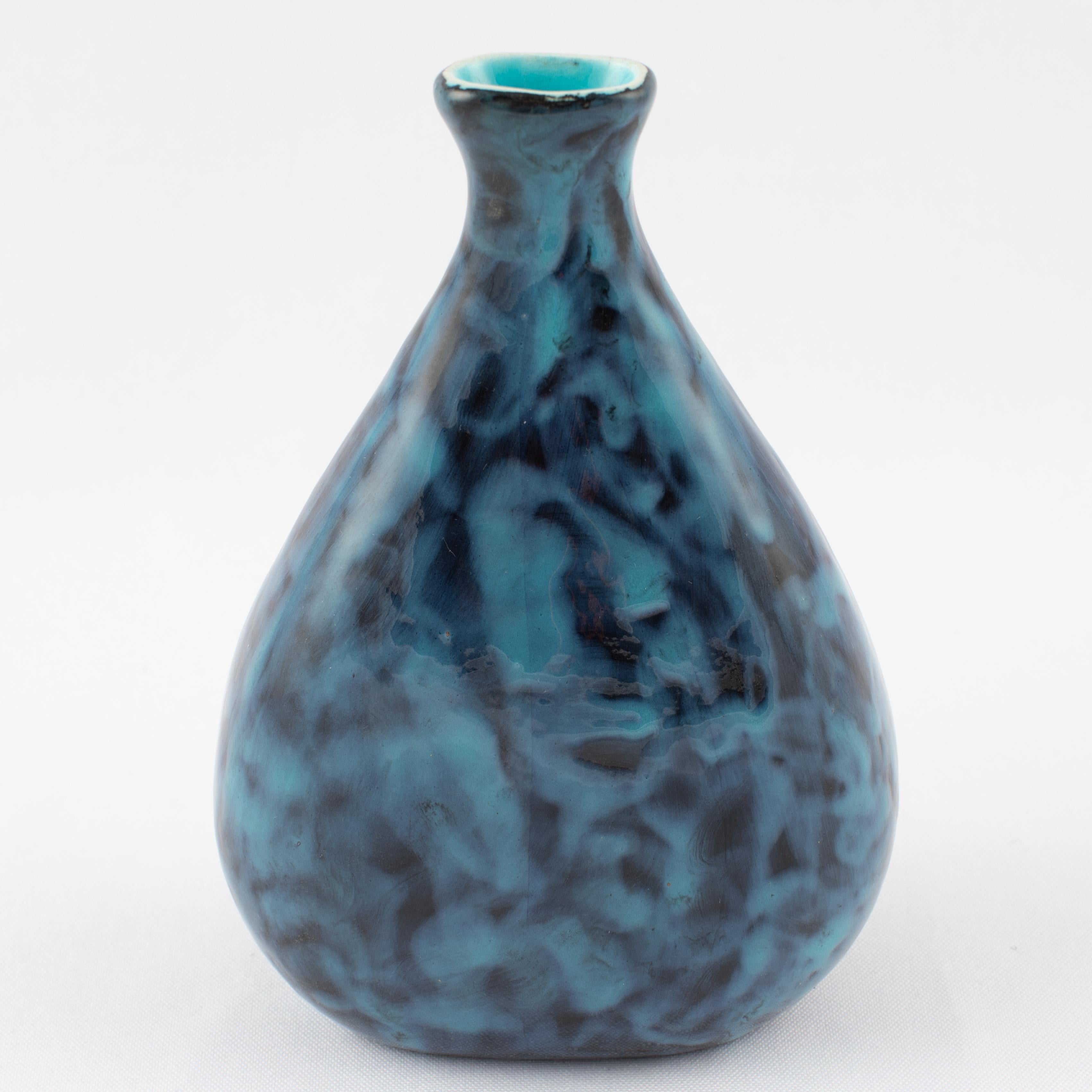 Glazed Marcello Fantoni Blue Vase with Female Figure, circa 1960s For Sale