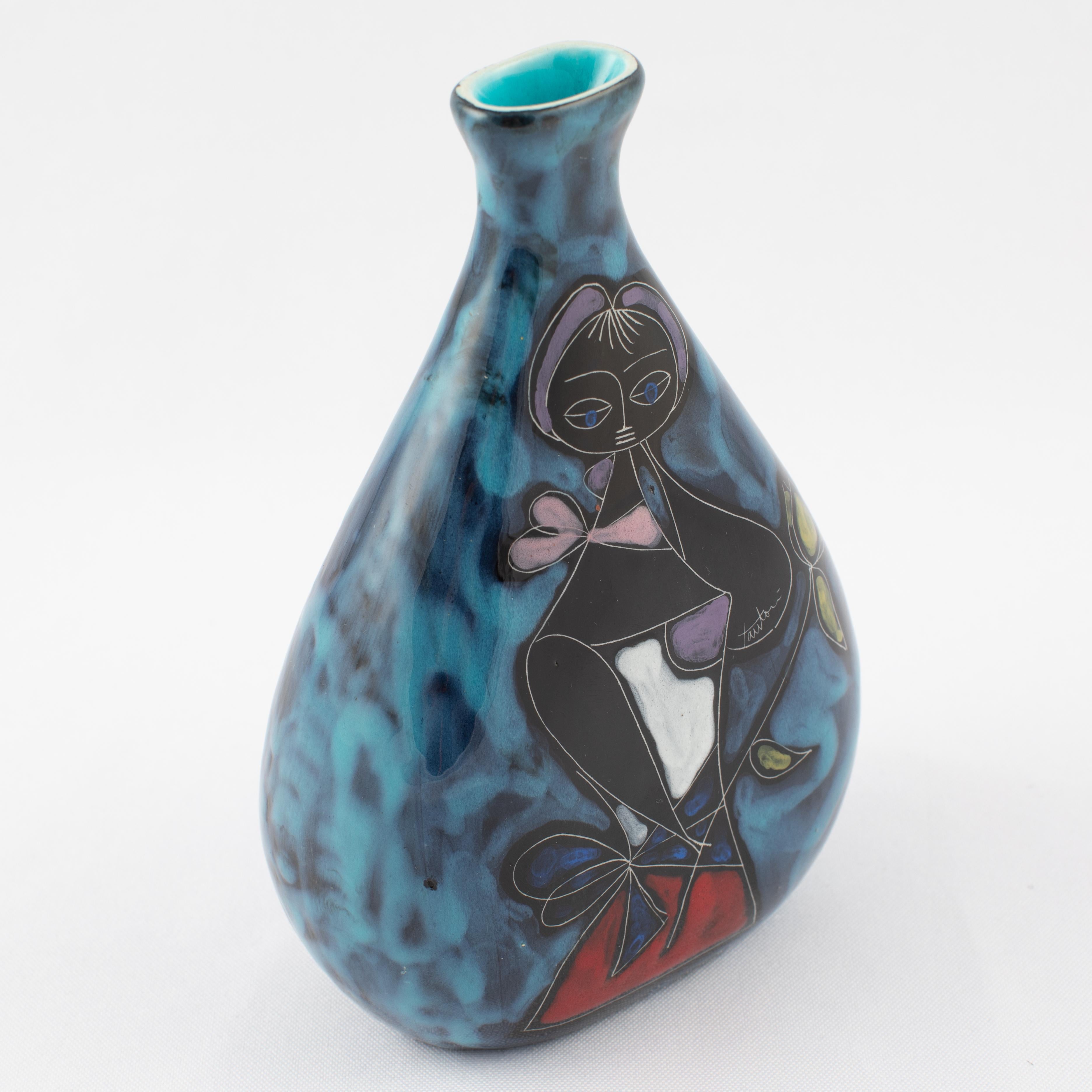 Mid-20th Century Marcello Fantoni Blue Vase with Female Figure, circa 1960s For Sale