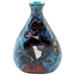 Marcello Fantoni Blue Vase with Female Figure, circa 1960s