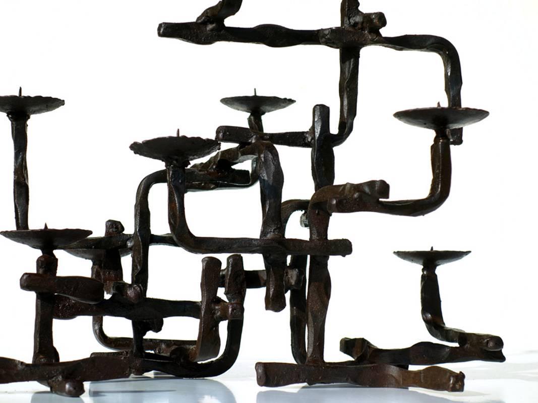 Marcello Fantoni Brutalist Art Midcentury Iron Sculpture Candleholder, Signed In Excellent Condition In Brescia, IT