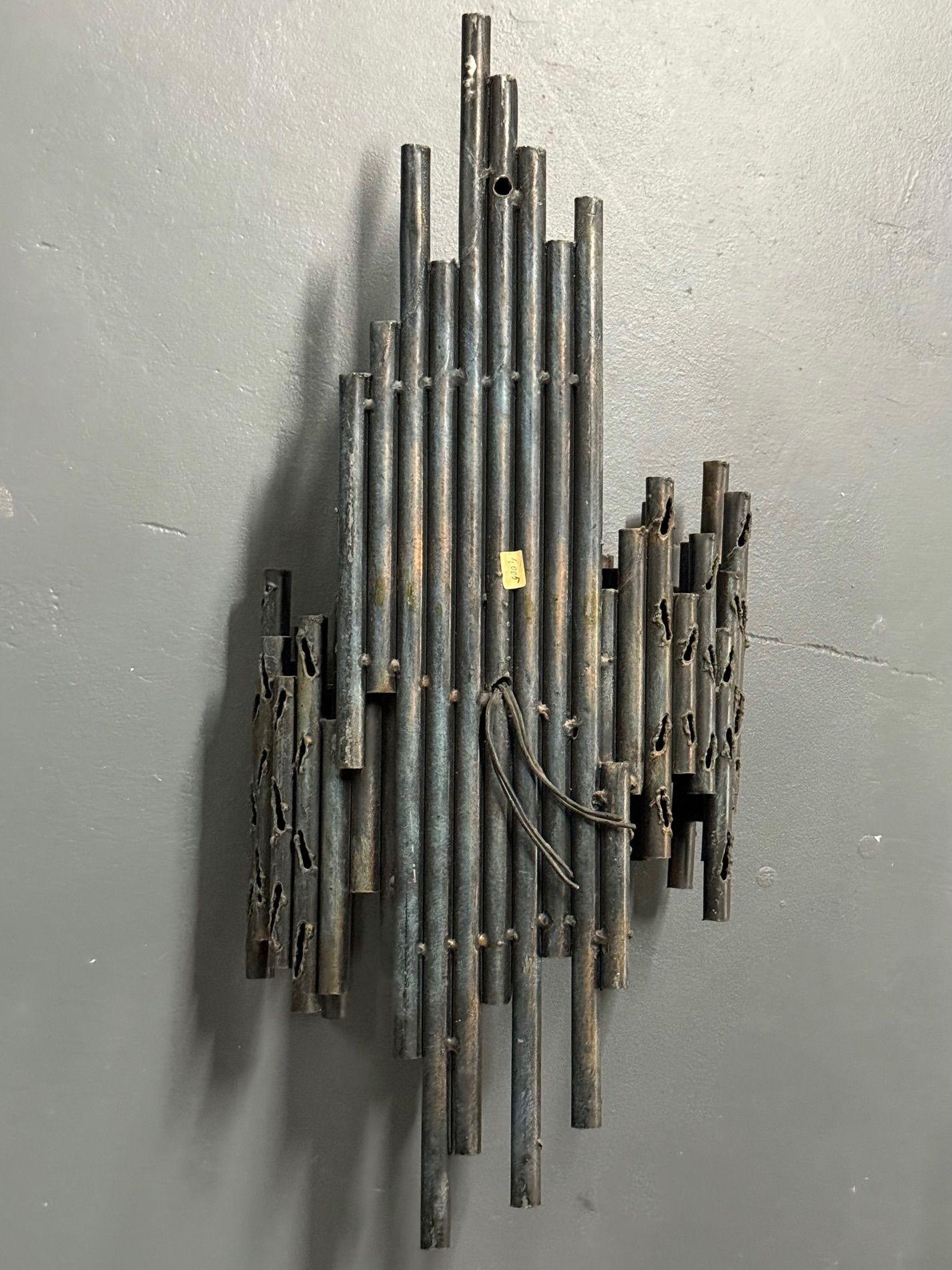 Marcello Fantoni, Brutalist Mid-Century Modern Wall Sconces, Wrought Iron, Glass For Sale 4