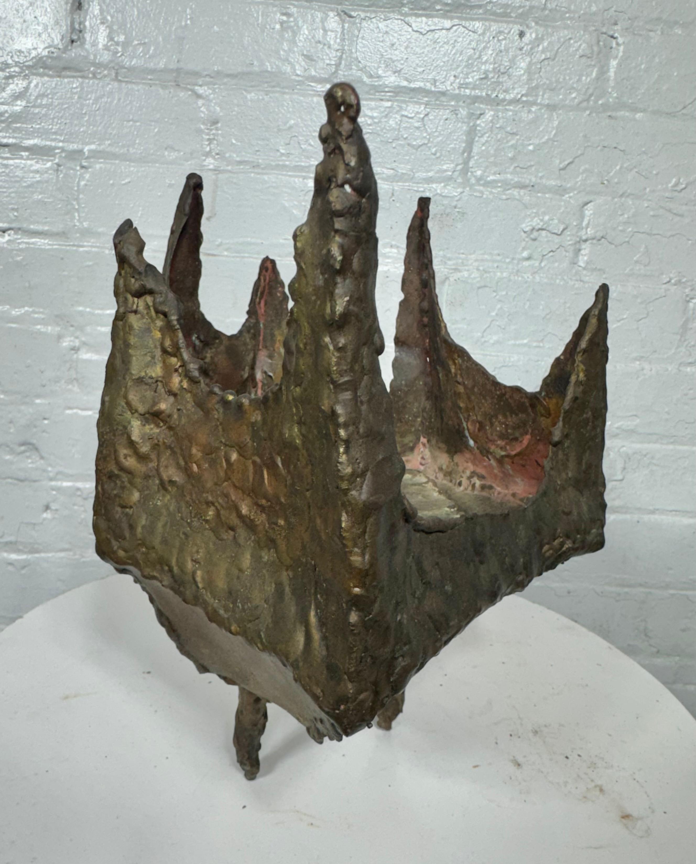 Marcello Fantoni Brutalist Torch-cut Sculpture / vase /planter / candle holder For Sale 3