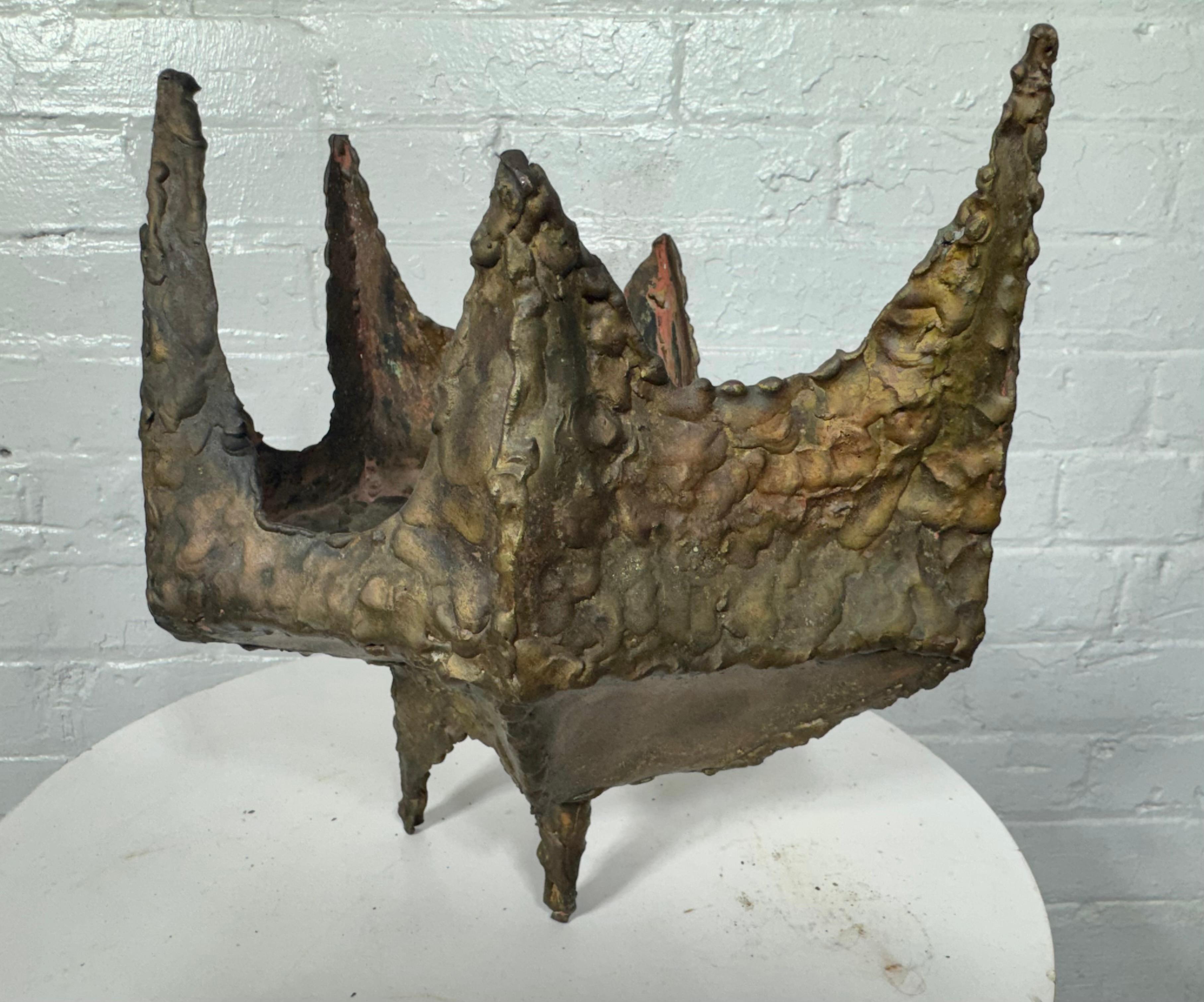 Marcello Fantoni Brutalist Torch-cut Sculpture / vase /planter / candle holder For Sale 4