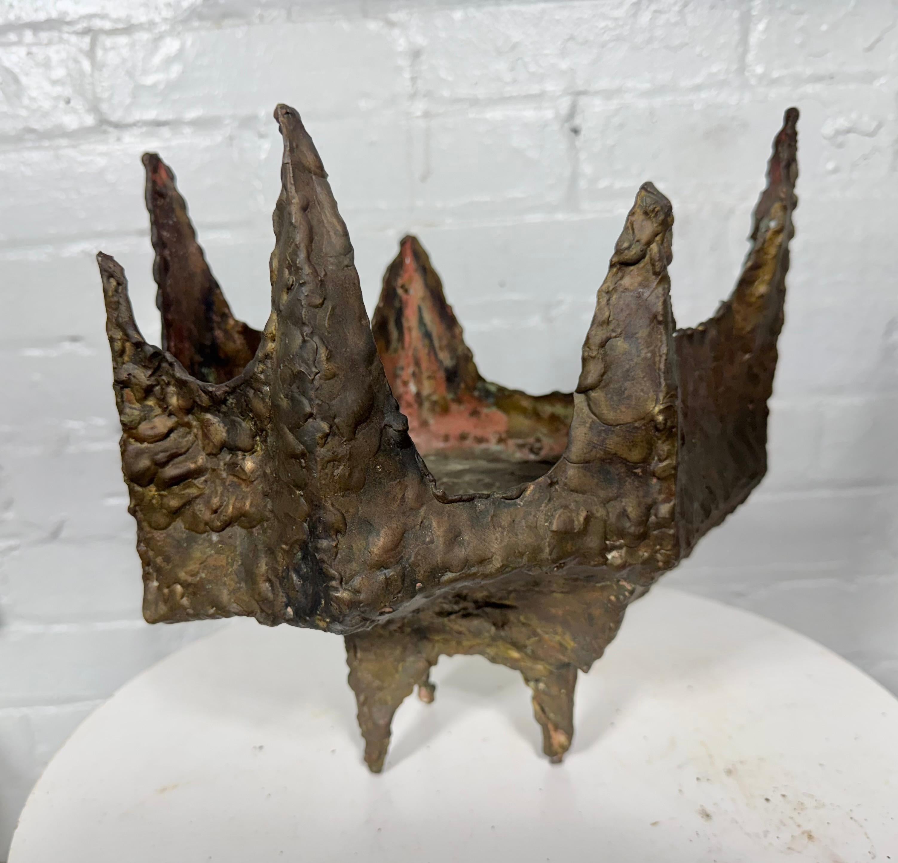 Marcello Fantoni Brutalist Torch-cut Sculpture / vase /planter / candle holder For Sale 7