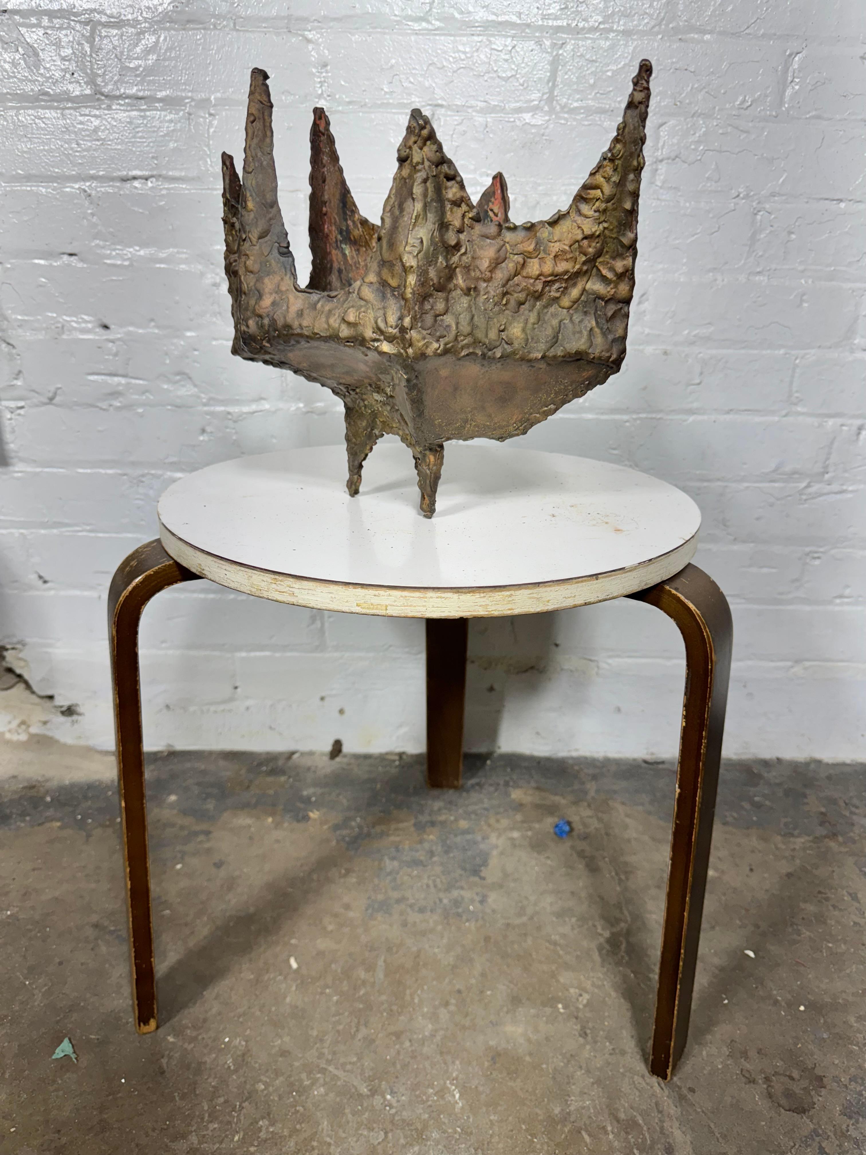 Marcello Fantoni Brutalist Torch-cut Sculpture / vase  / planter / candle holder .. Wonderful finish , patina,, signed and dated c.1960.. Great little decorative item. 