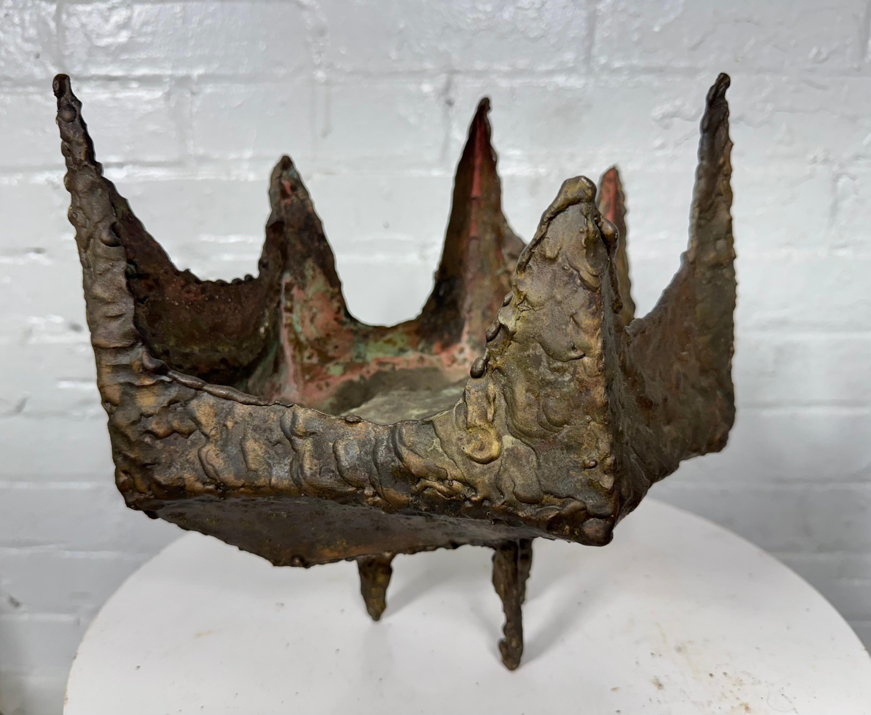 Bronzed Marcello Fantoni Brutalist Torch-cut Sculpture / vase /planter / candle holder For Sale