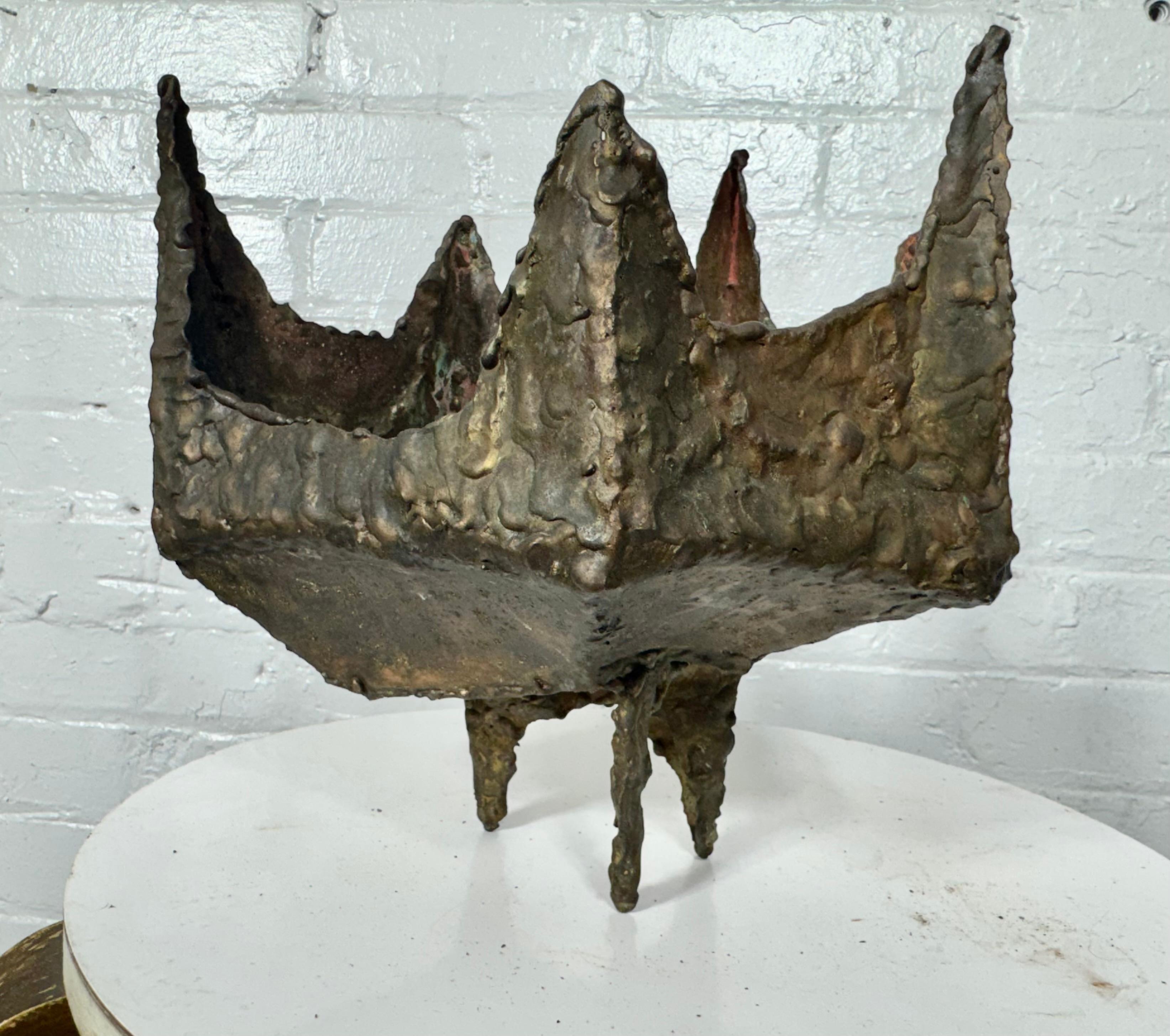 Marcello Fantoni Brutalist Torch-cut Sculpture / vase /planter / candle holder In Good Condition For Sale In Buffalo, NY