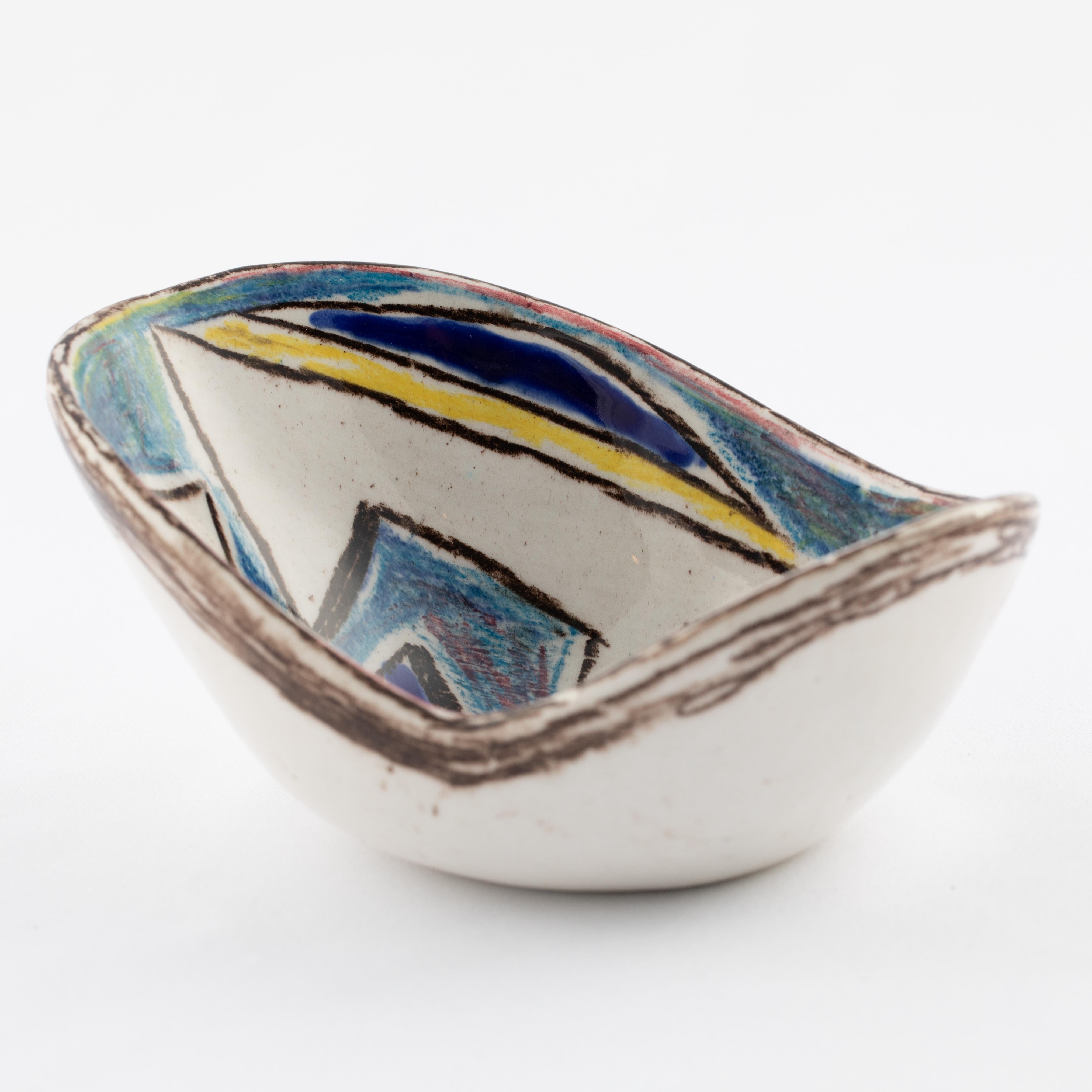 Italian Marcello Fantoni Ceramic Bowl with Abstract Design, circa 1960s For Sale