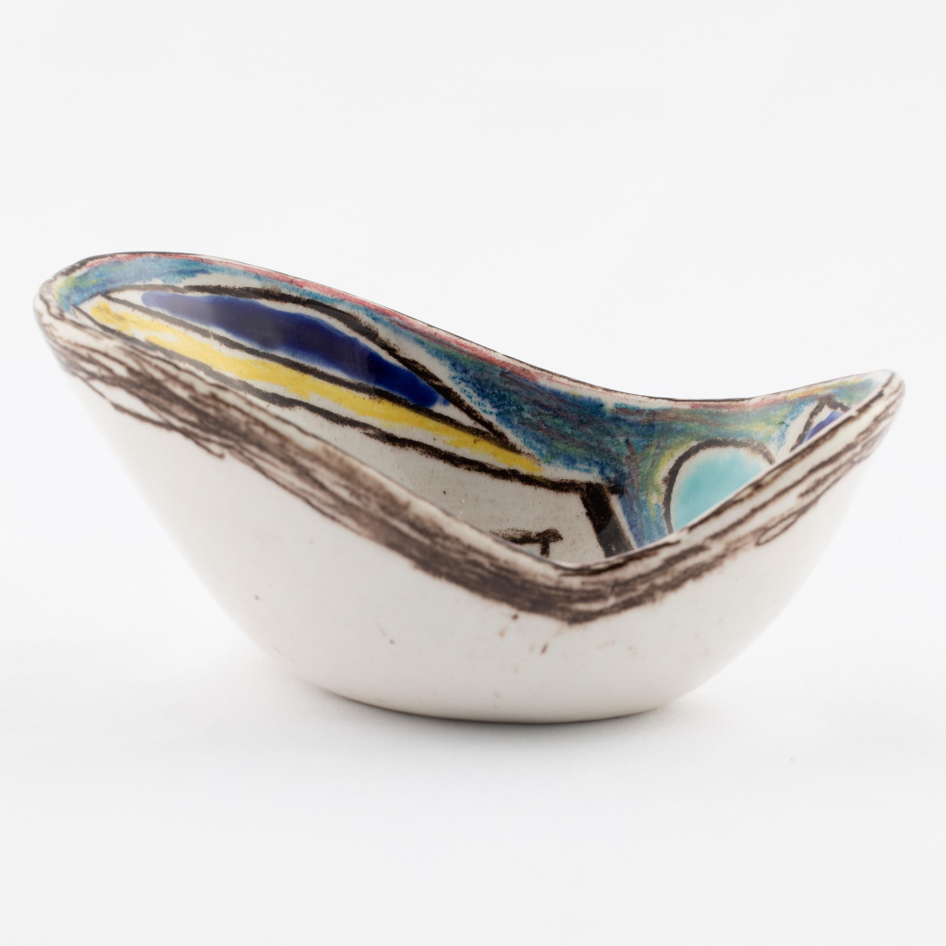Glazed Marcello Fantoni Ceramic Bowl with Abstract Design, circa 1960s For Sale