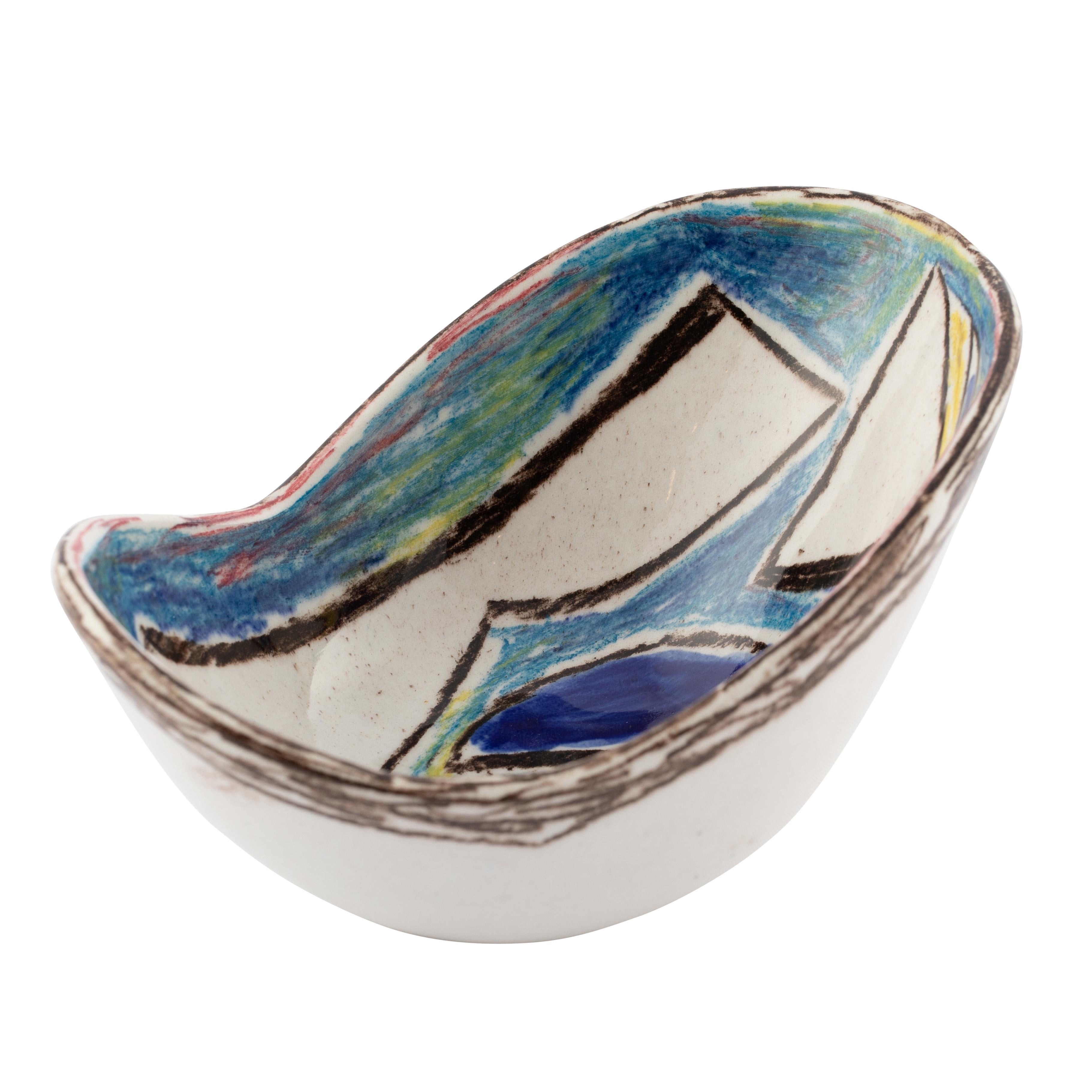 Marcello Fantoni Ceramic Bowl with Abstract Design, circa 1960s For Sale