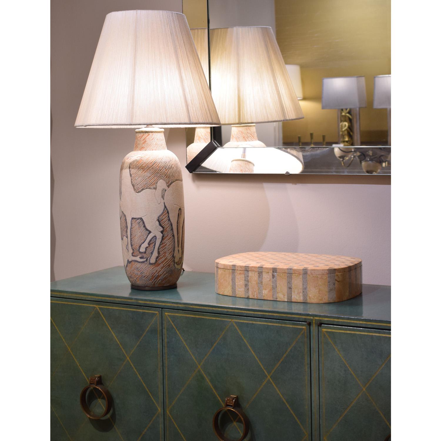 Marcello Fantoni Ceramic Table Lamp With Men And Horses 1950s In Excellent Condition In New York, NY