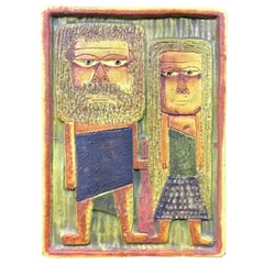 Marcello Fantoni Ceramic Wall Plaque Caveman and Woman