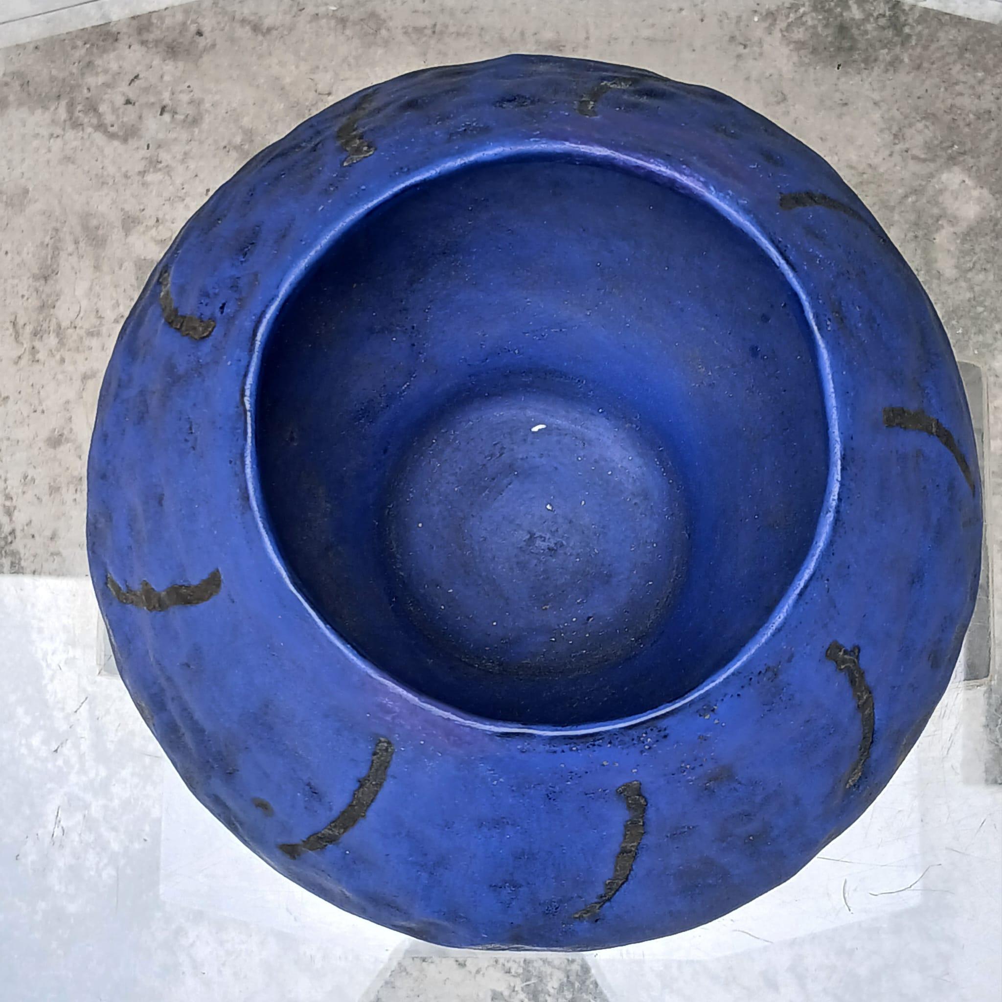 Italian Marcello Fantoni – Ciotola Scultorea Ceramica Smaltata Blu - Firenze - Anni ’50 in vendita