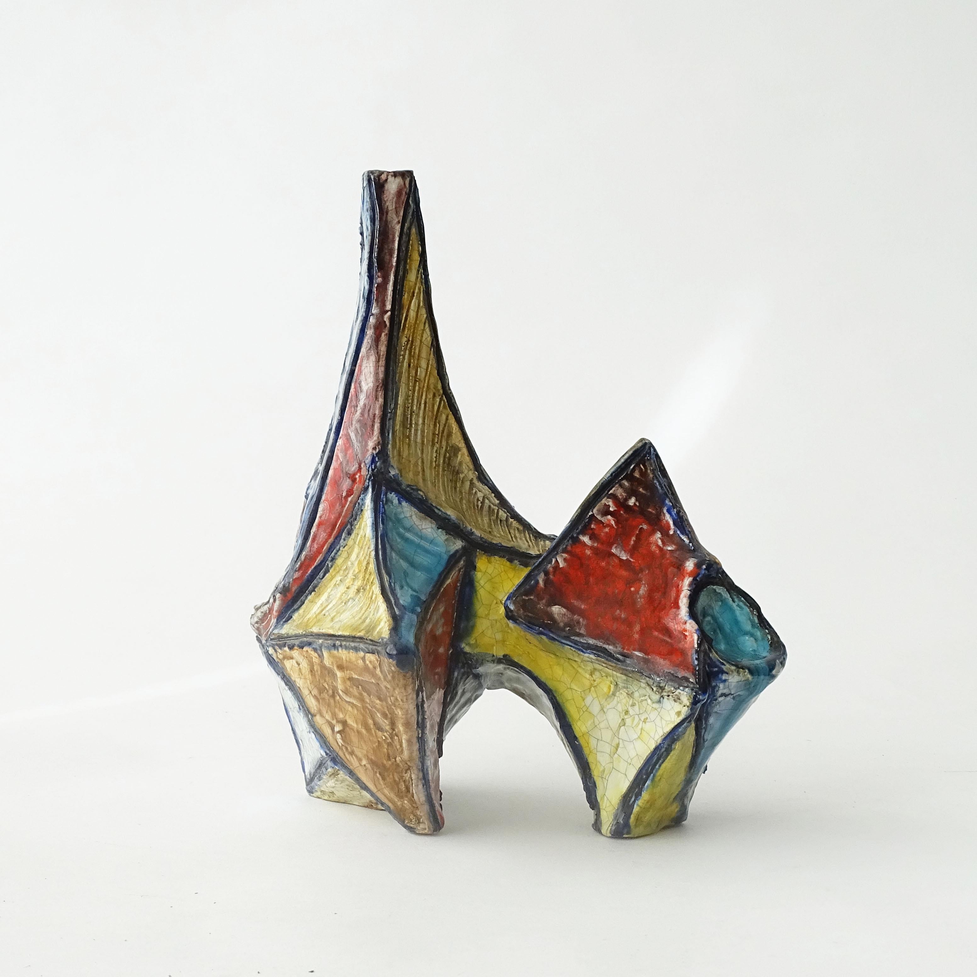 Vase cubiste précoce Marcello Fantoni, Italie années 1950
Entièrement signé