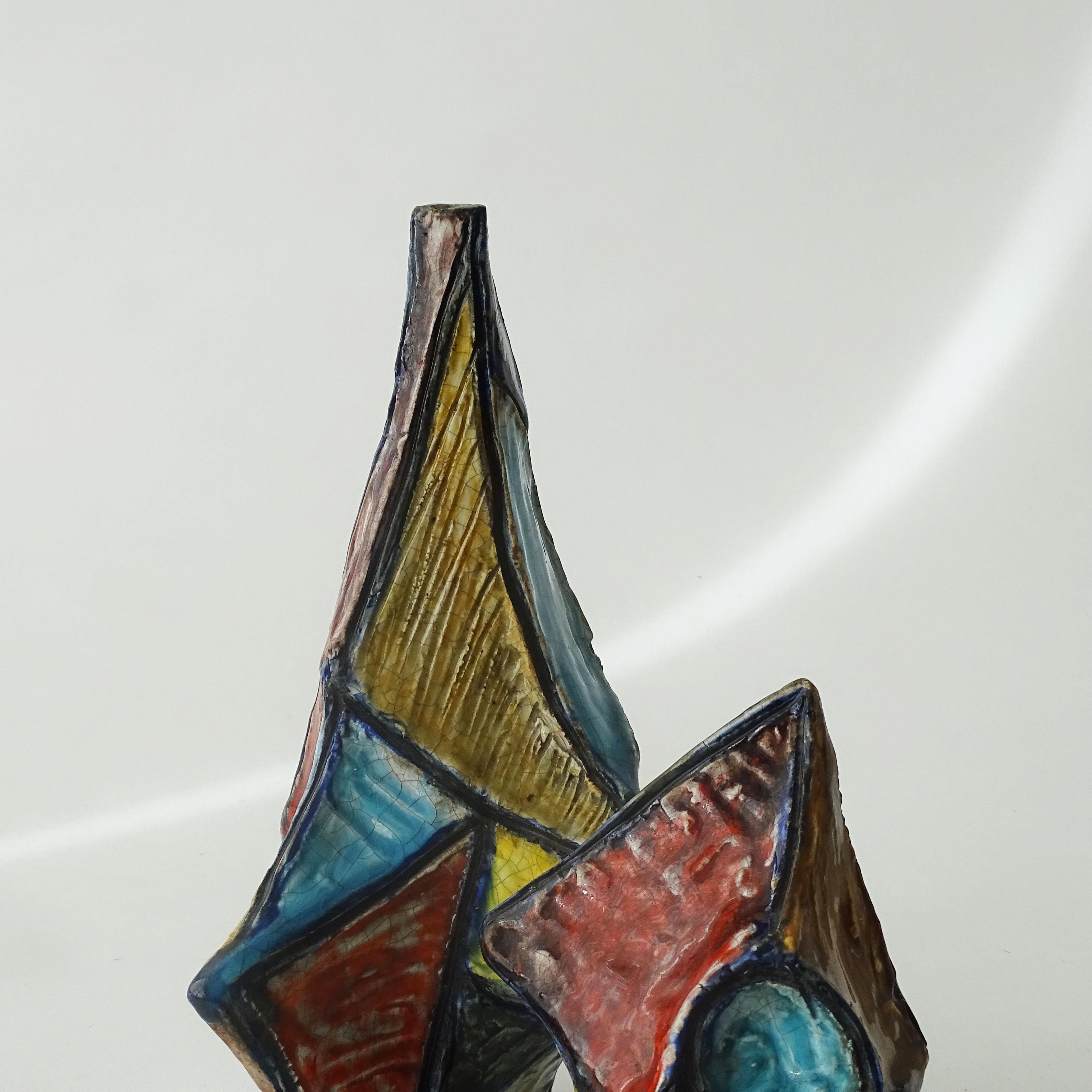 Ceramic Marcello Fantoni early cubist vase, Italy 1950s For Sale