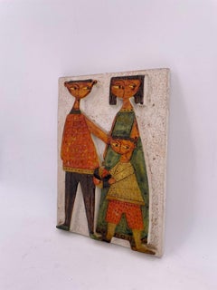 Targa da parete in ceramica figurata di Marcello Fantoni, anni '50