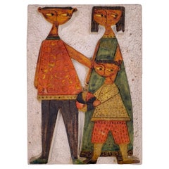 Targa da parete in ceramica figurata di Marcello Fantoni, anni '50
