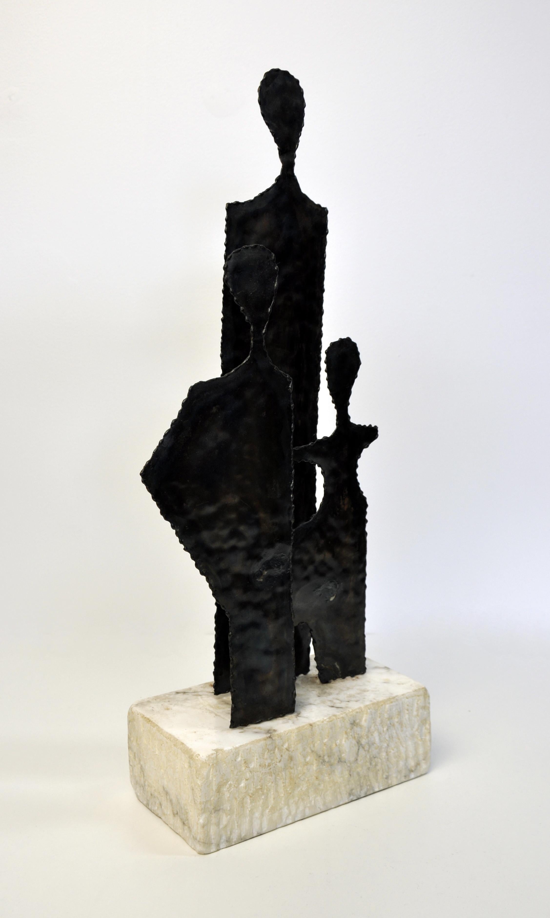 Brutalist Hammered Metal and White Marble Sculpture by Marcello Fantoni for Raymor, 1960s